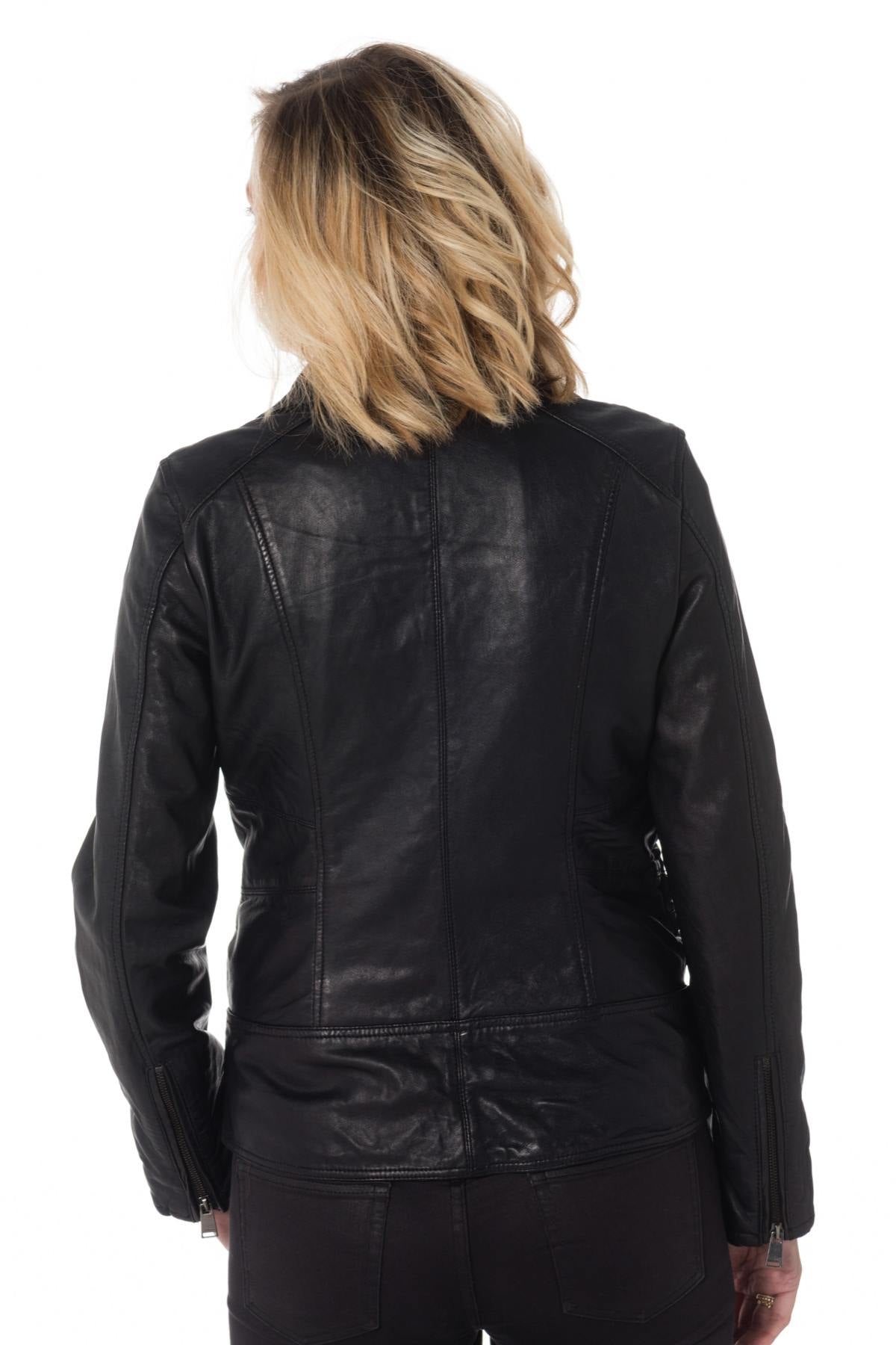 Cityzen women's long black Biker Jacket - Image n°5