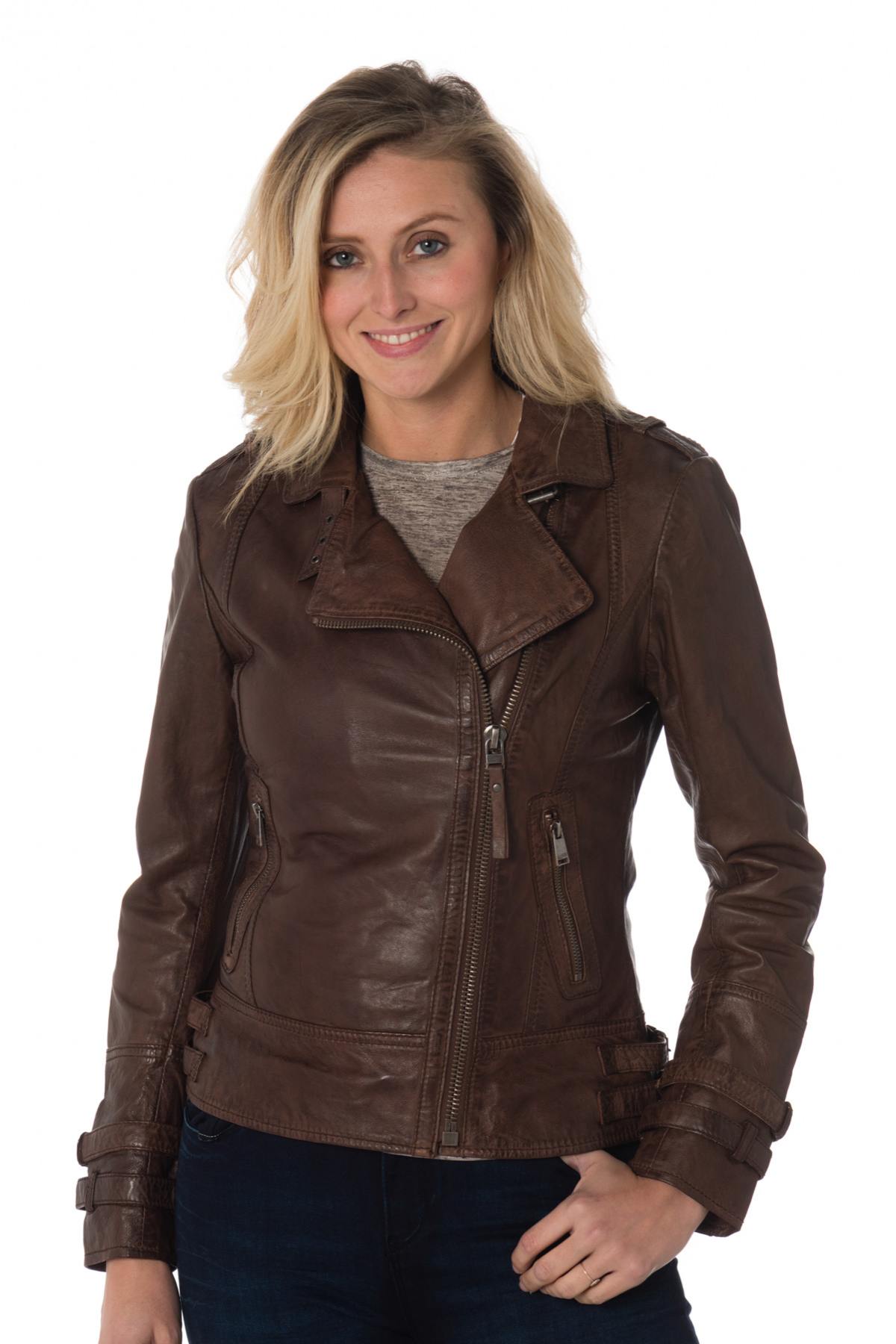  Women's Biker Jacket in bison sheep leather - Image n°3