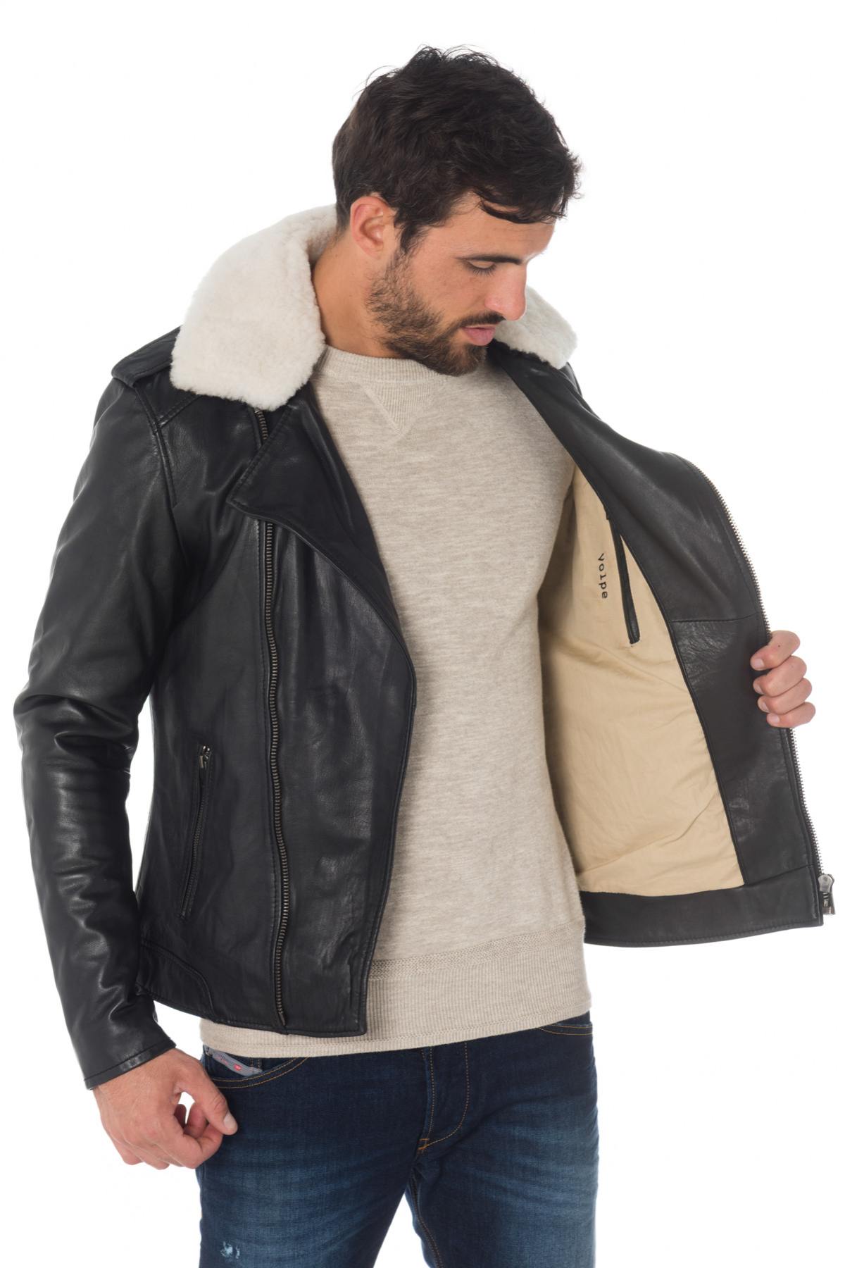 Cowhide leather Biker Jacket with sheepskin collar Cityzen - Image n°5