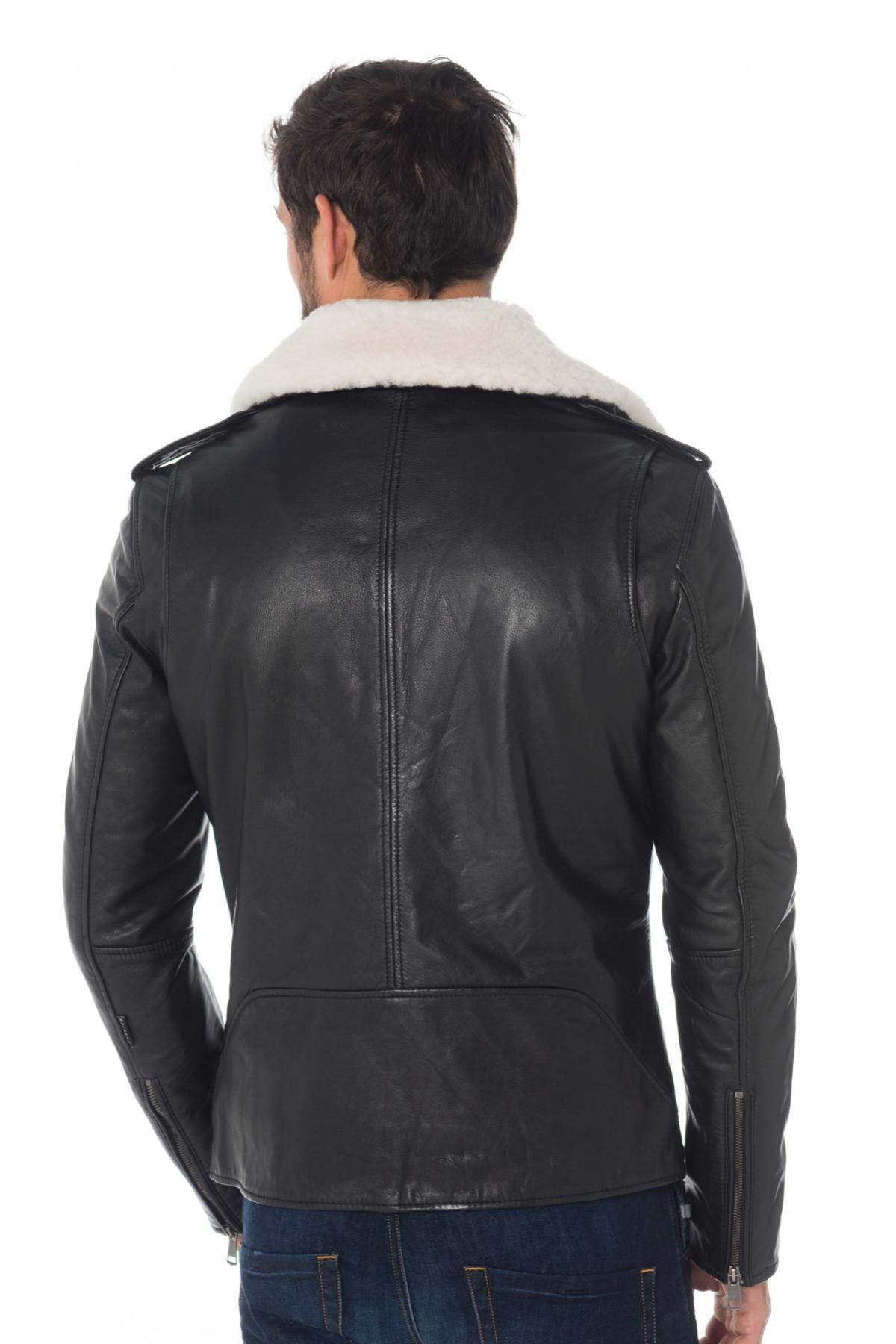 Cowhide leather Biker Jacket with sheepskin collar Cityzen - Image n°4