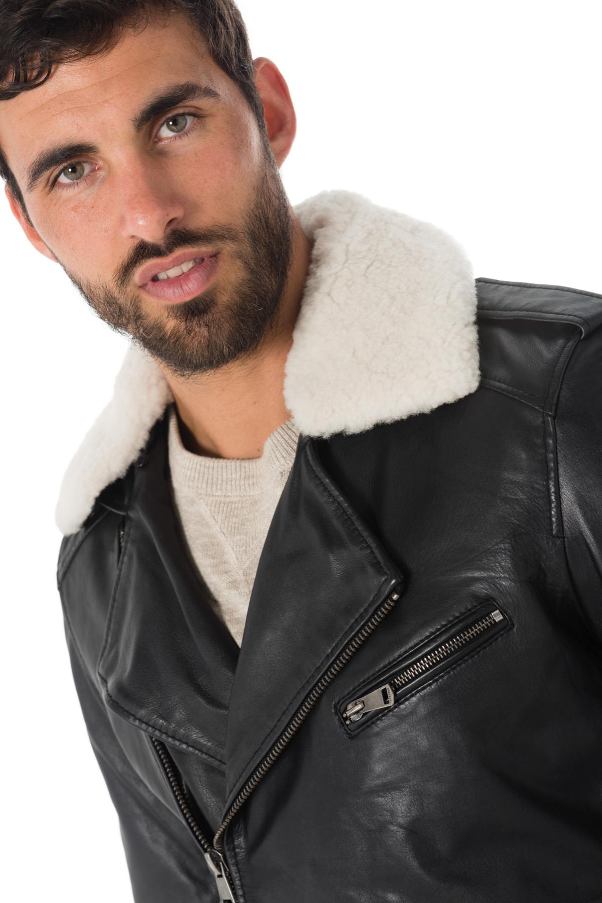 Cowhide leather perfecto with sheepskin collar Cityzen - Image n°6