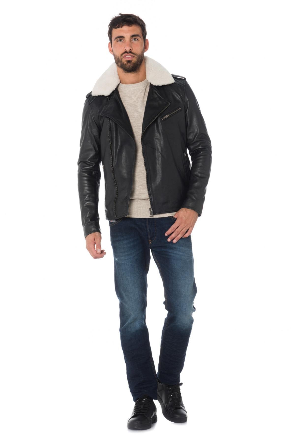 Cowhide leather Biker Jacket with sheepskin collar Cityzen - Image n°2