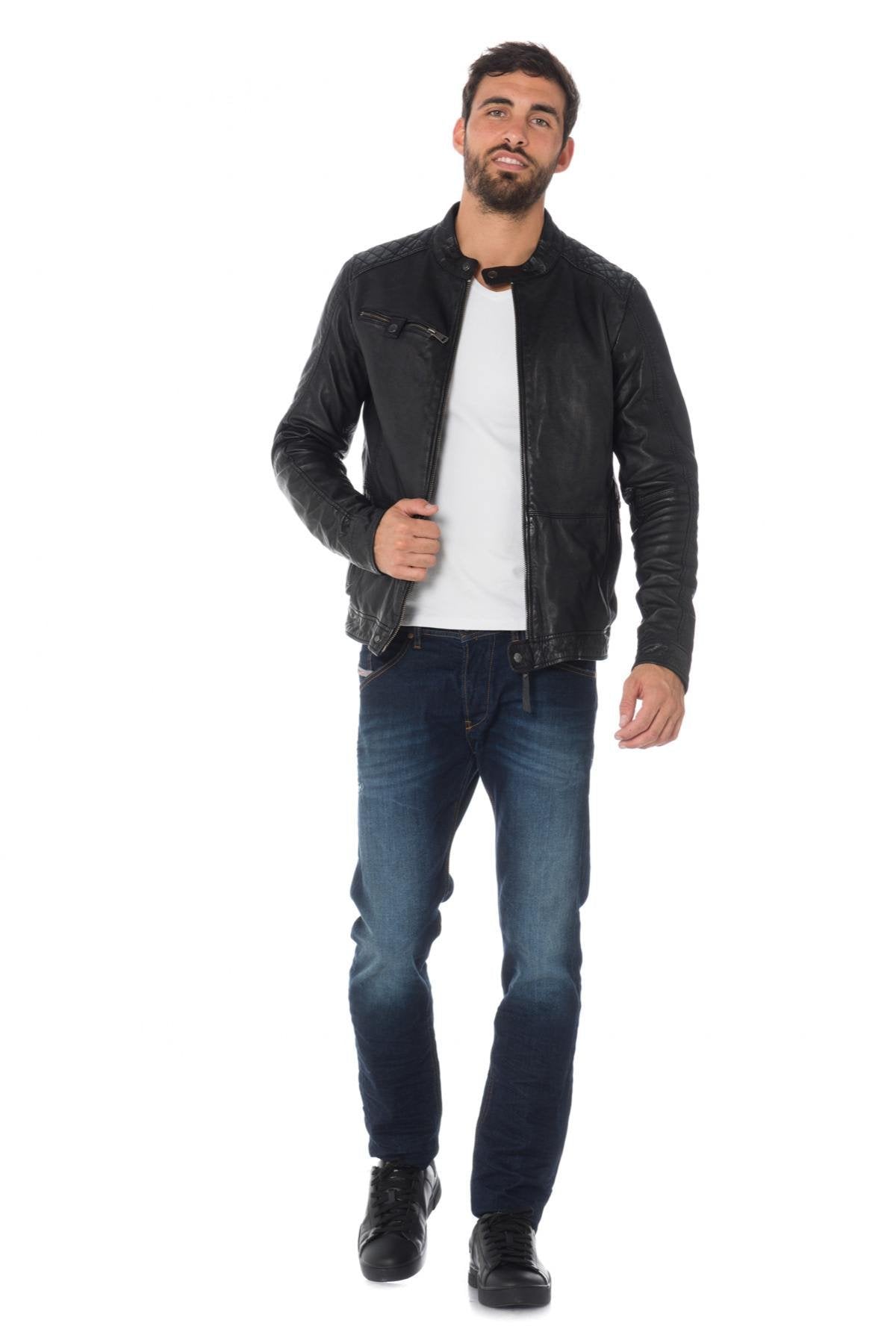 Sheepskin leather biker collar jacket special for large sizes - Image n°2