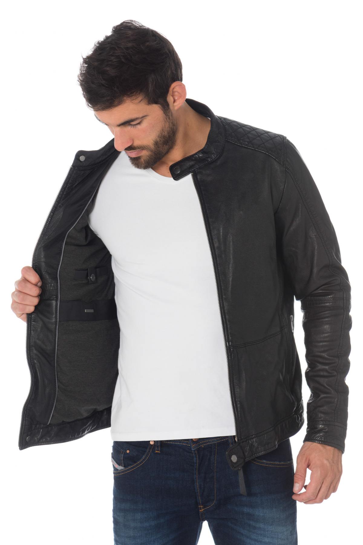 Sheepskin leather biker collar jacket special for large sizes - Image n°6