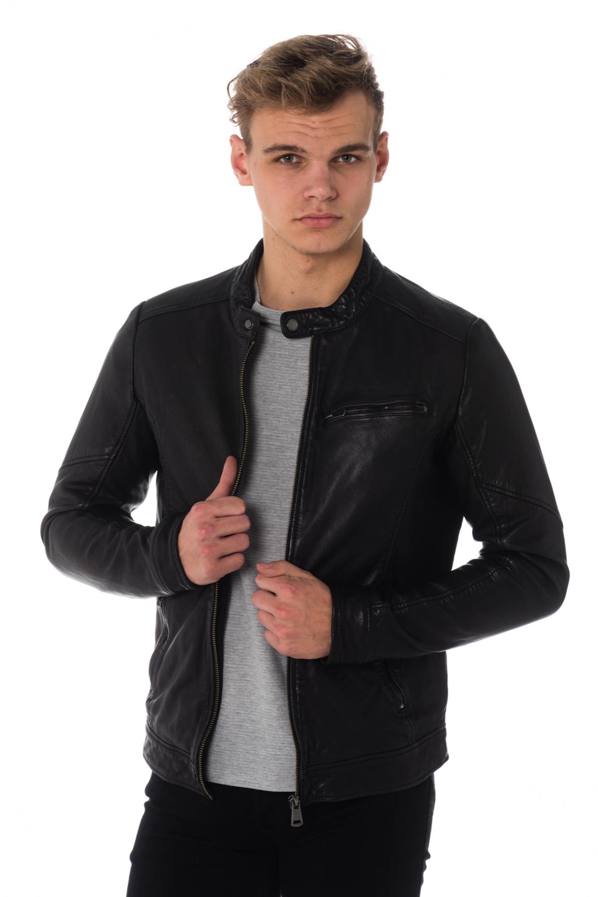 Men's biker collar jacket large sizes - Image n°1