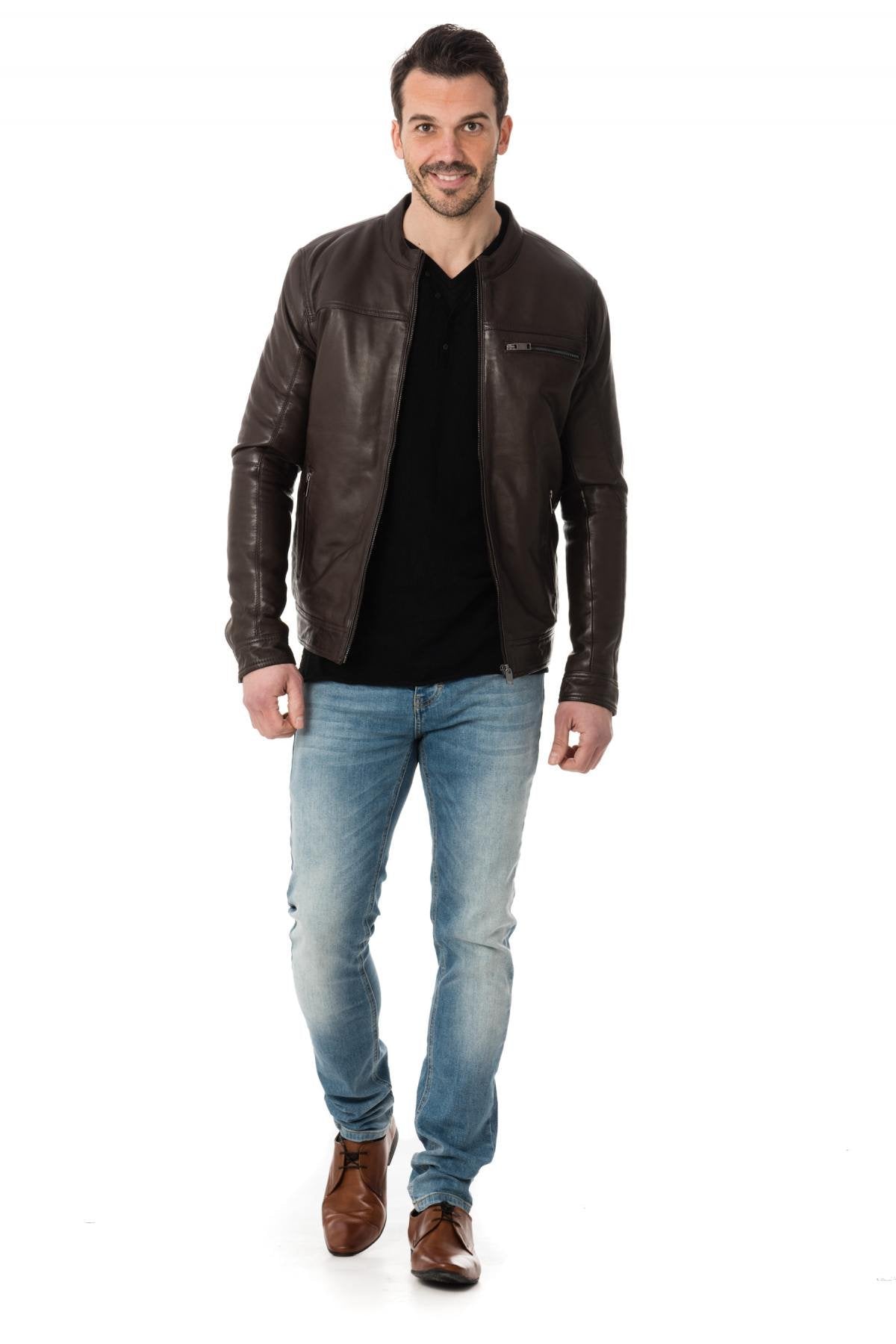 Trendy brown leather jacket Cityzen - Image n°2