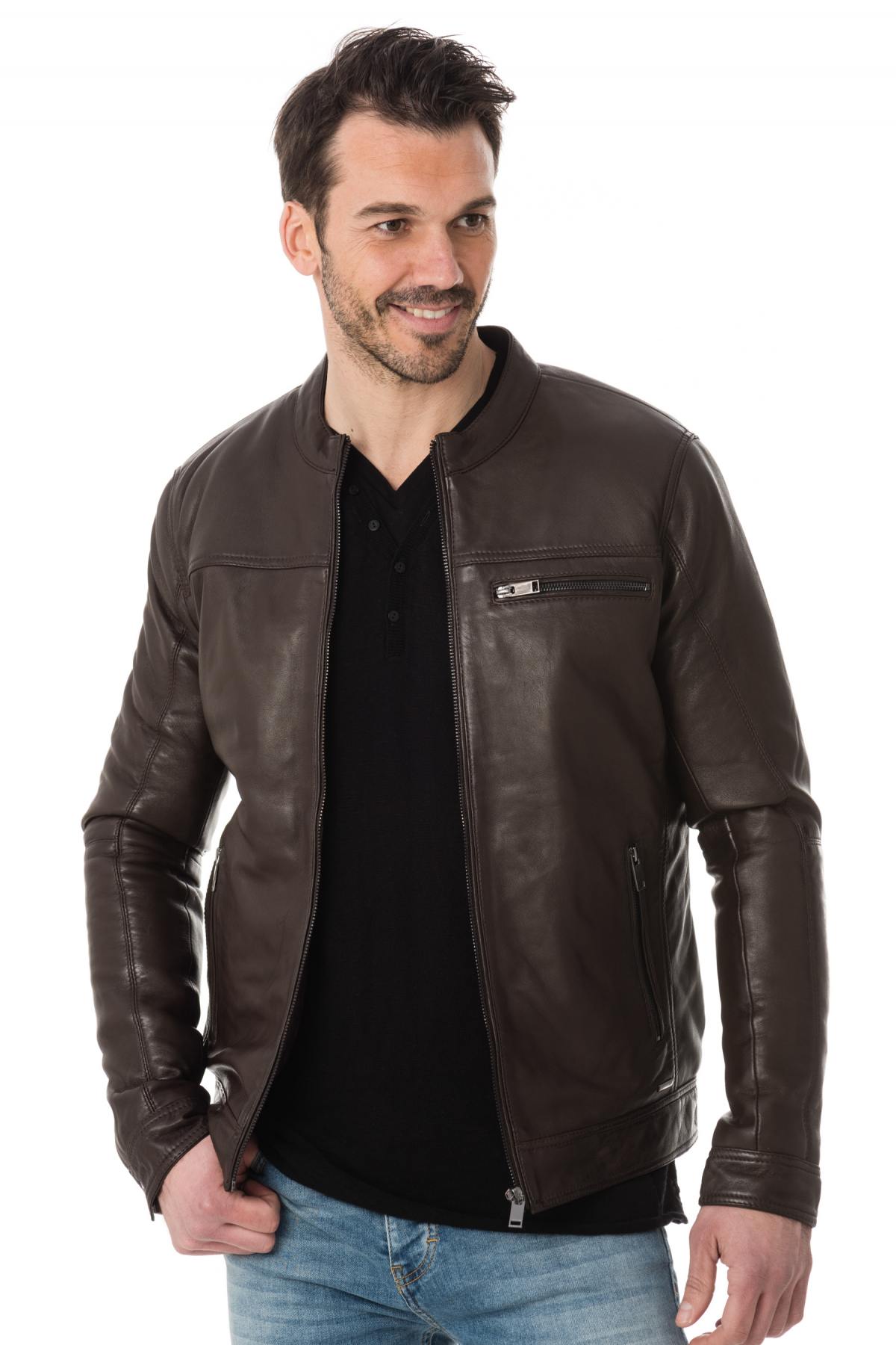 Trendy brown leather jacket Cityzen - Image n°3