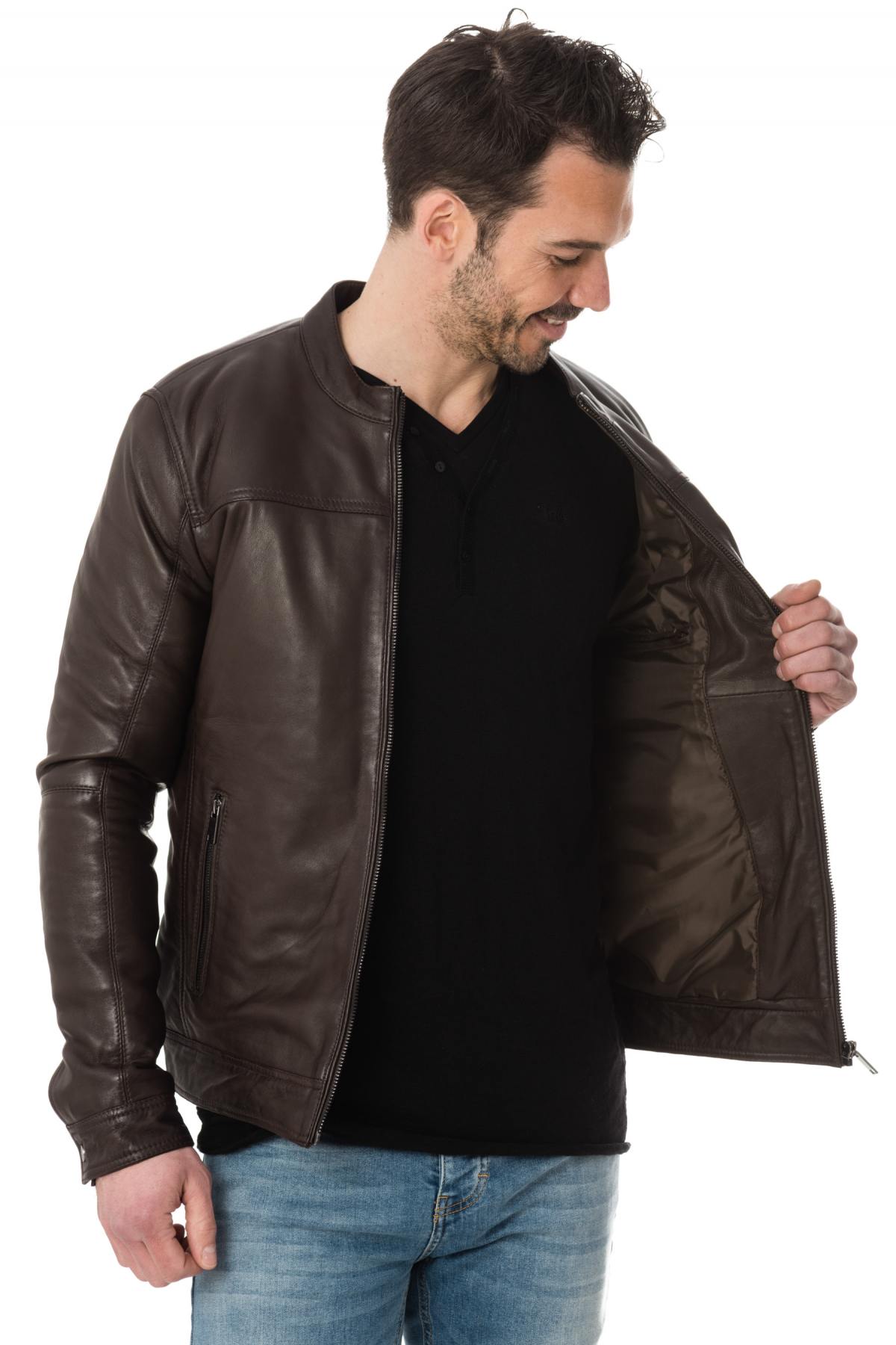 Trendy brown leather jacket Cityzen - Image n°4