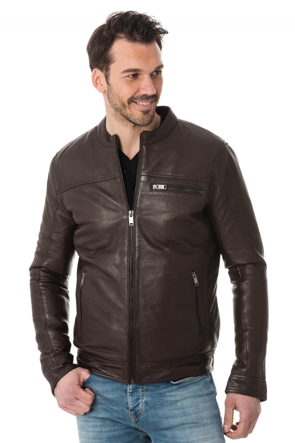 Trendy brown leather jacket Cityzen - Image n°1