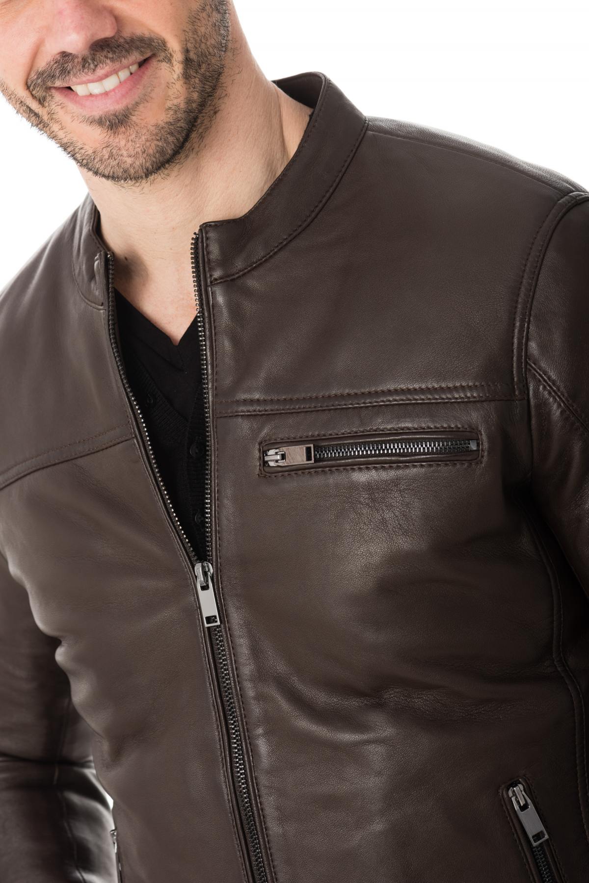 Trendy brown leather jacket Cityzen - Image n°6