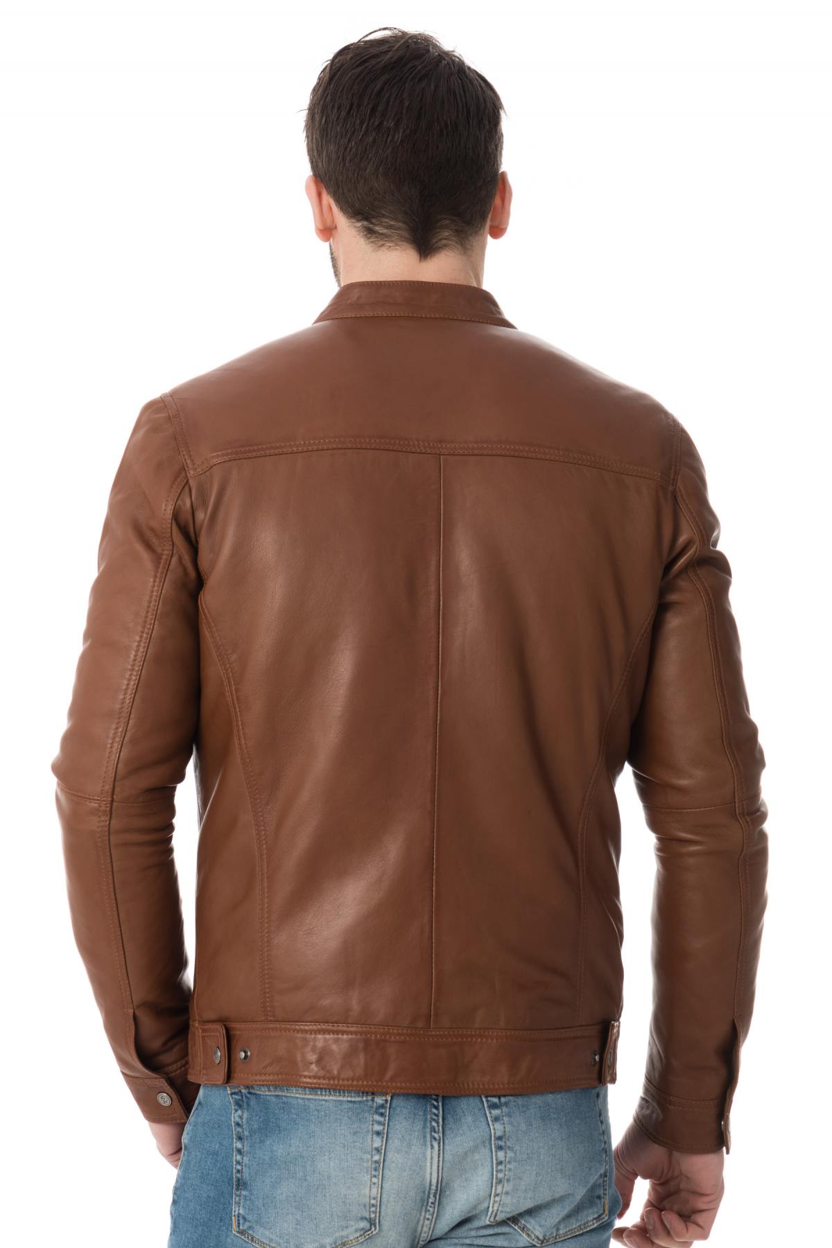 Classic and trendy cityzen round neck leather jacket - Image n°5