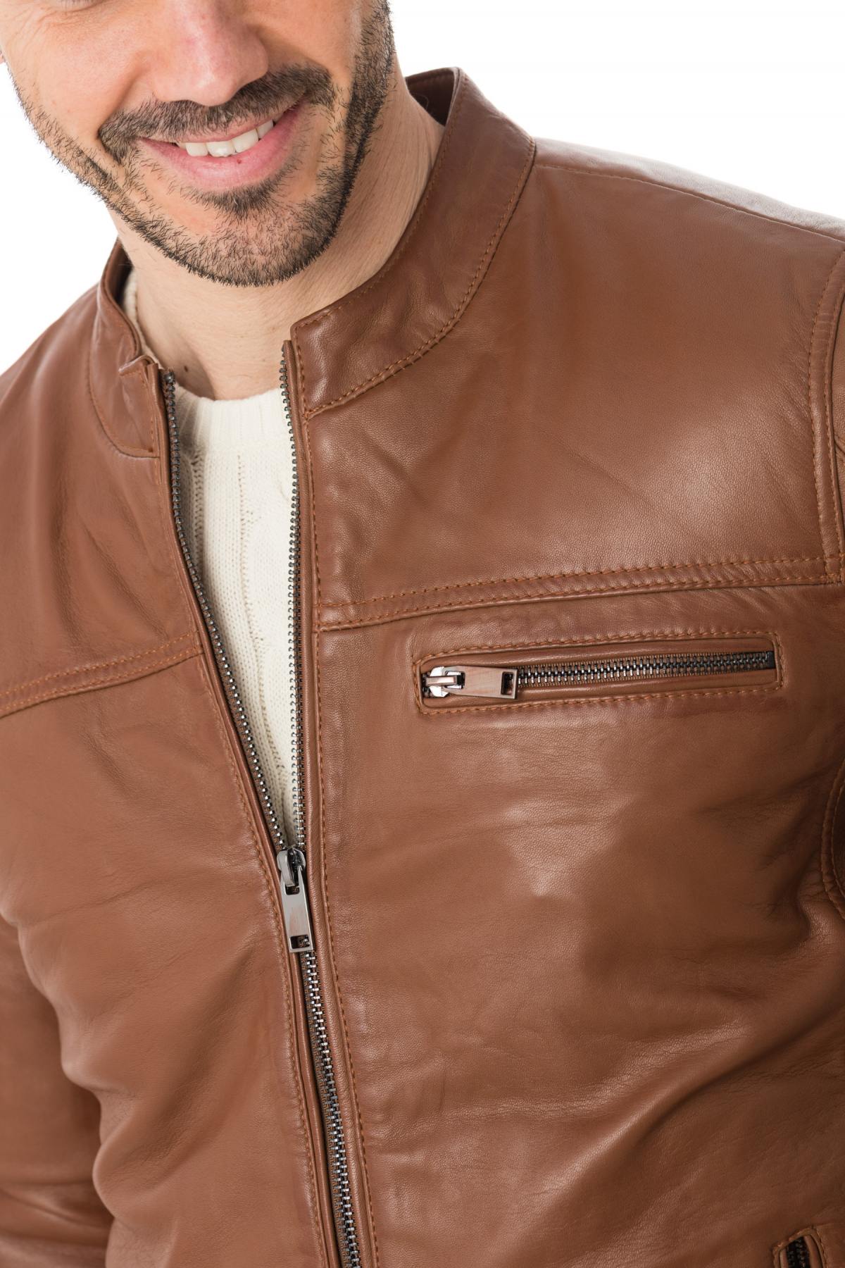 Classic and trendy cityzen round neck leather jacket - Image n°6