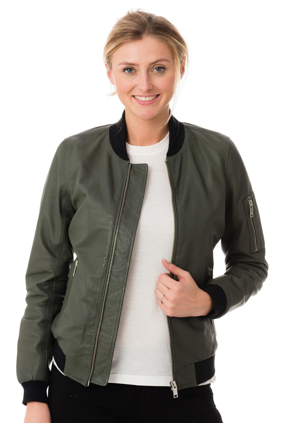 Women's sheepskin leather bomber jacket - Image n°3