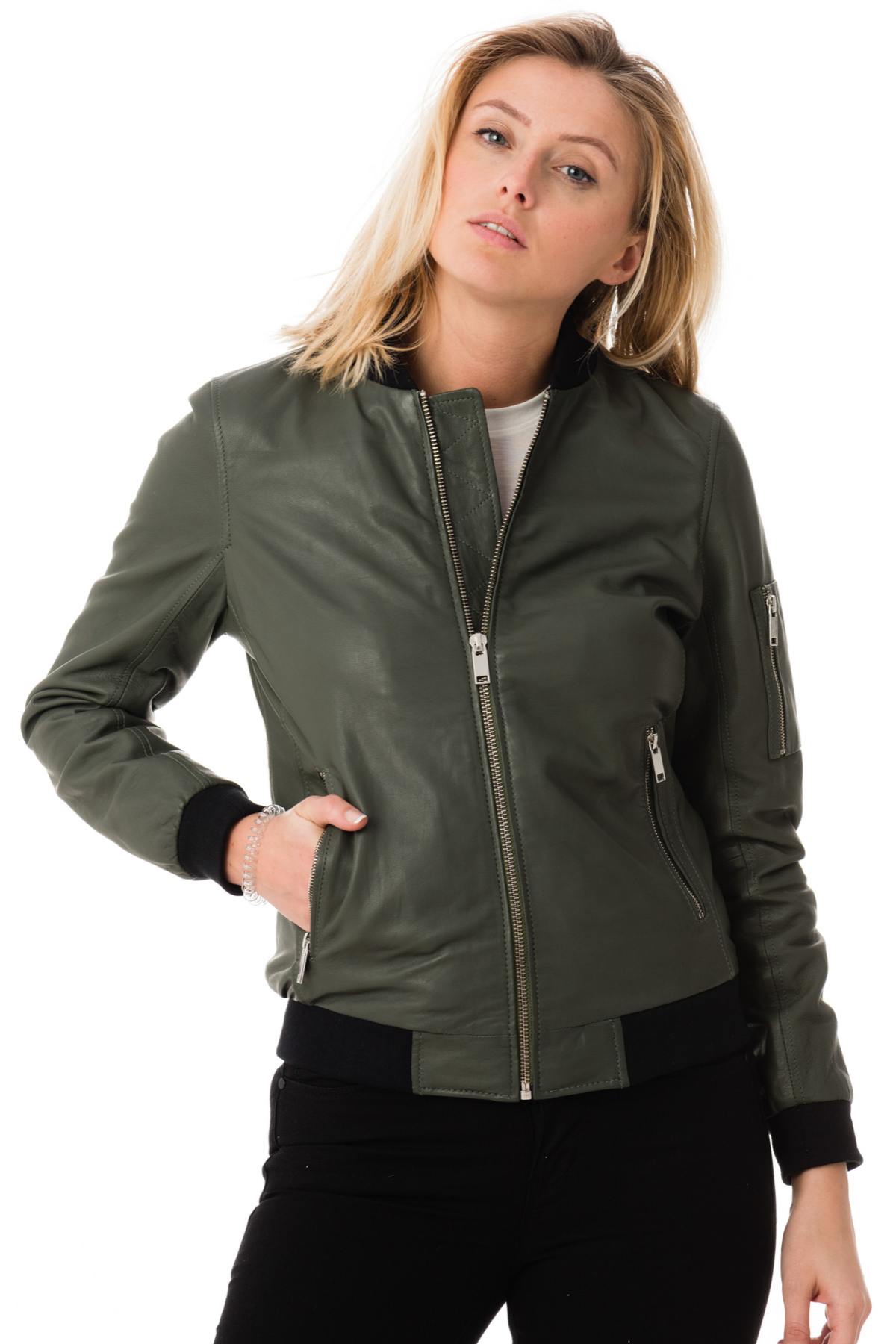 Women's sheepskin leather bomber jacket - Image n°1