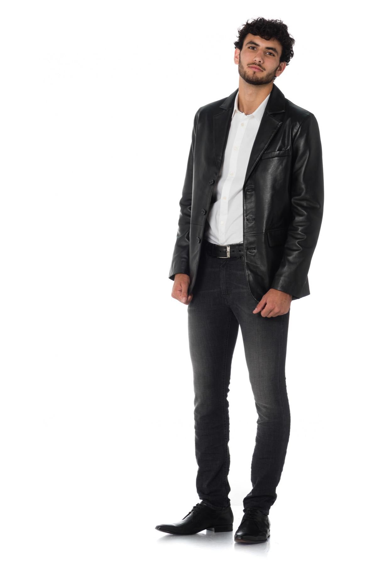 Men's black sheepskin leather blazer - Image n°2