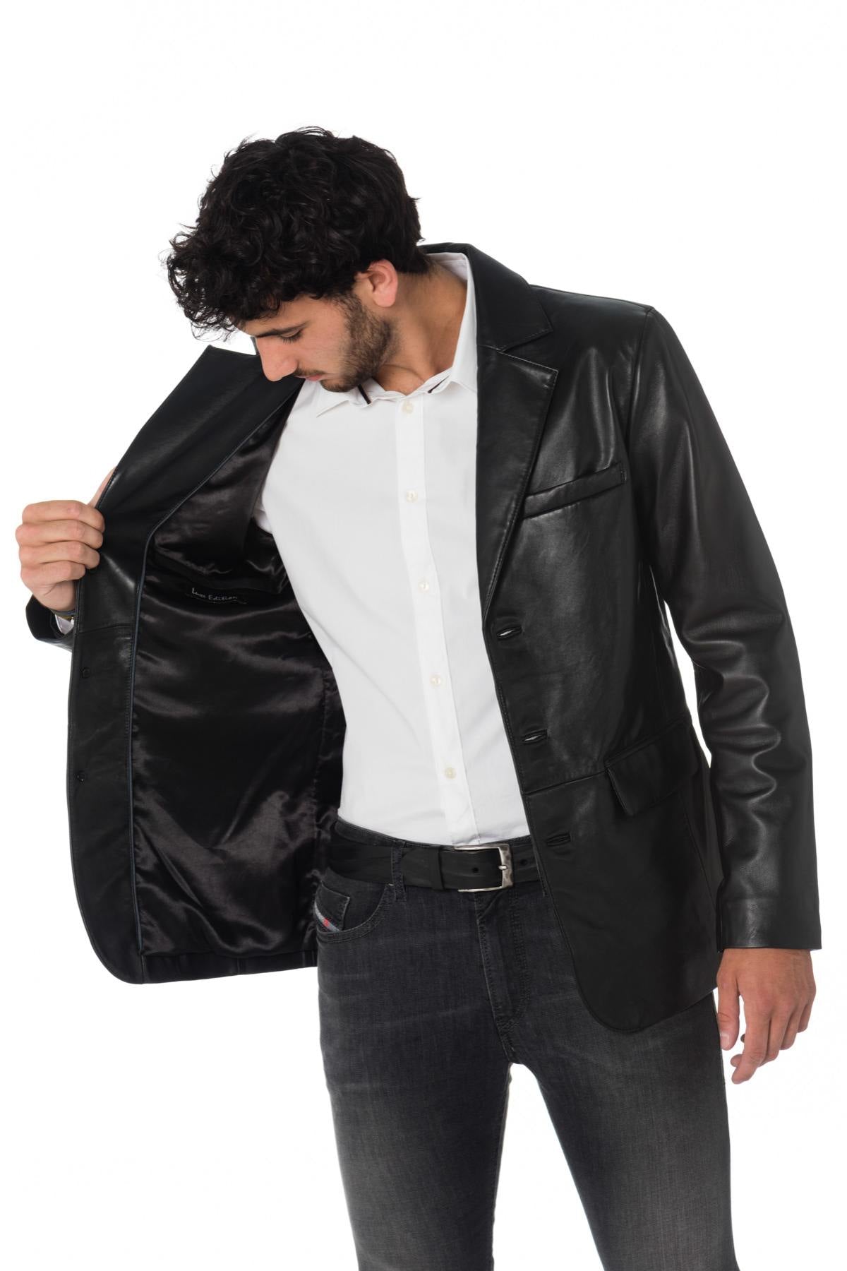 Men's black sheepskin leather blazer - Image n°6