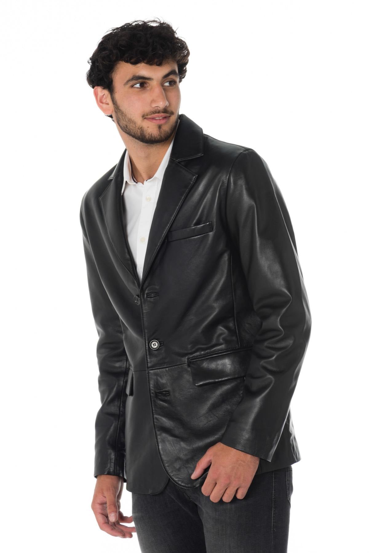 Men's black sheepskin leather blazer - Image n°1