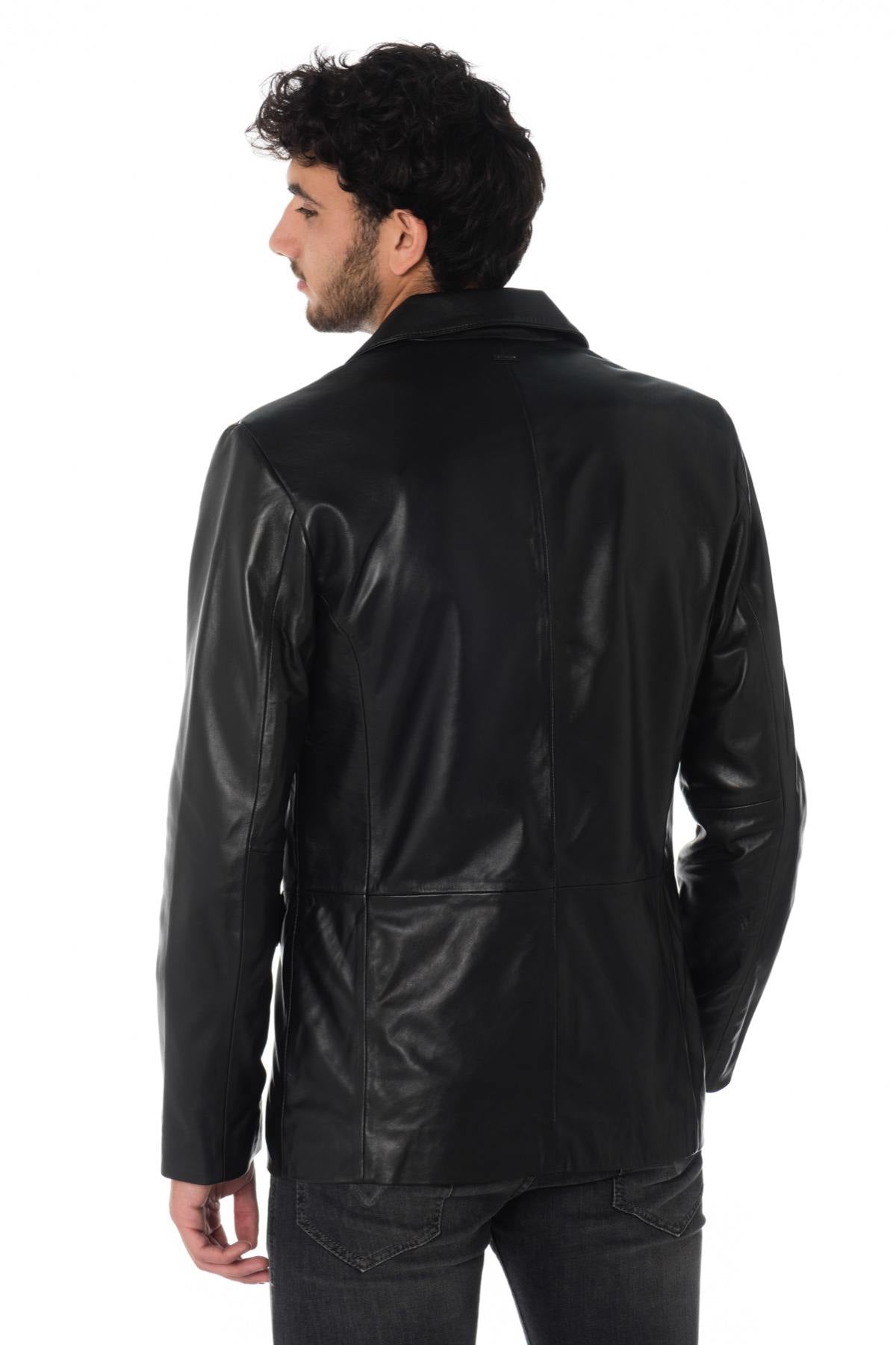 Men's black sheepskin leather blazer - Image n°5