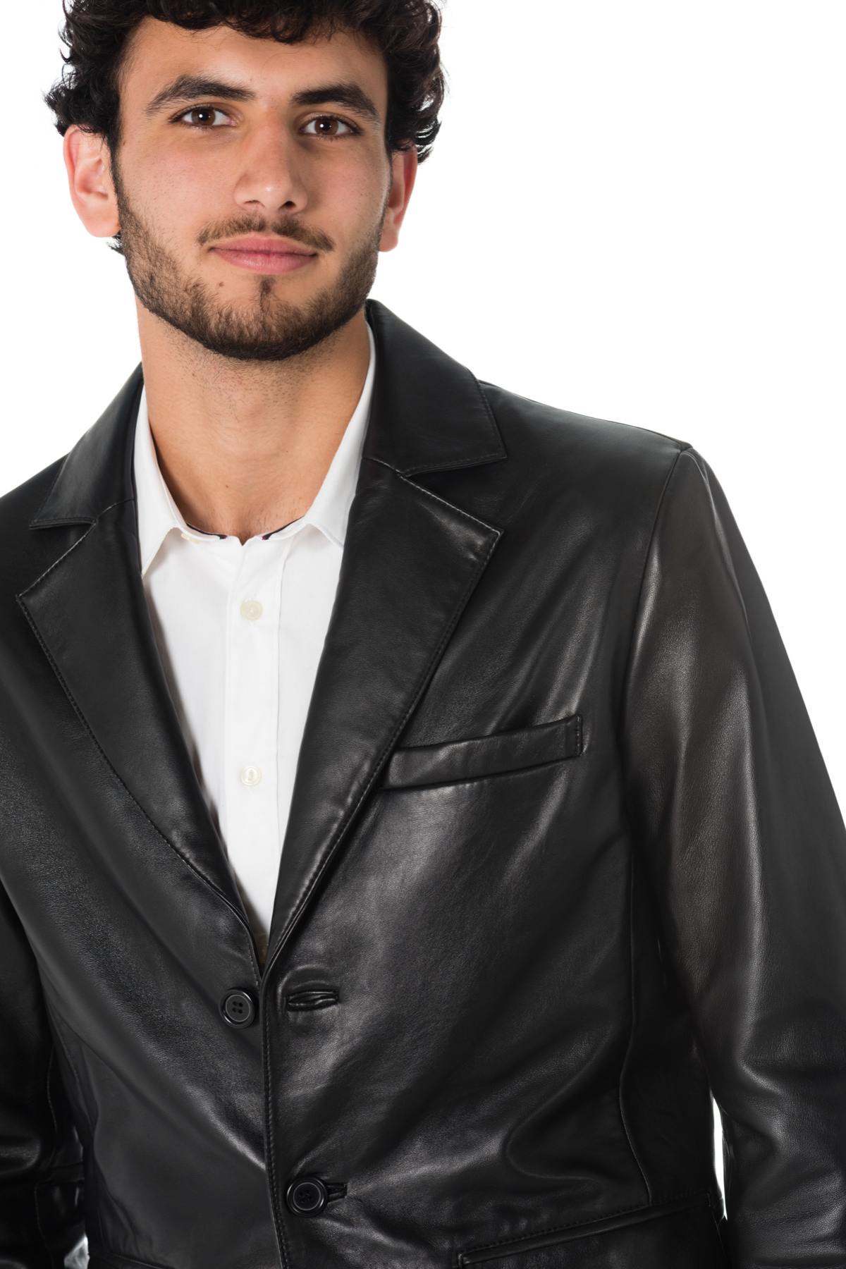 Men's black sheepskin leather blazer - Image n°7