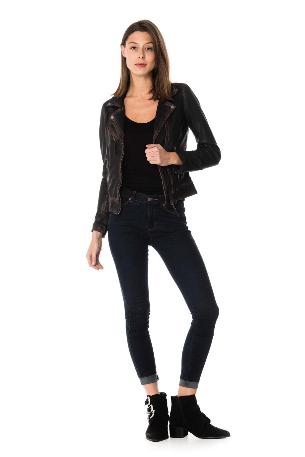 Distressed Biker Jacket for women Cityzen Leather - Image n°2