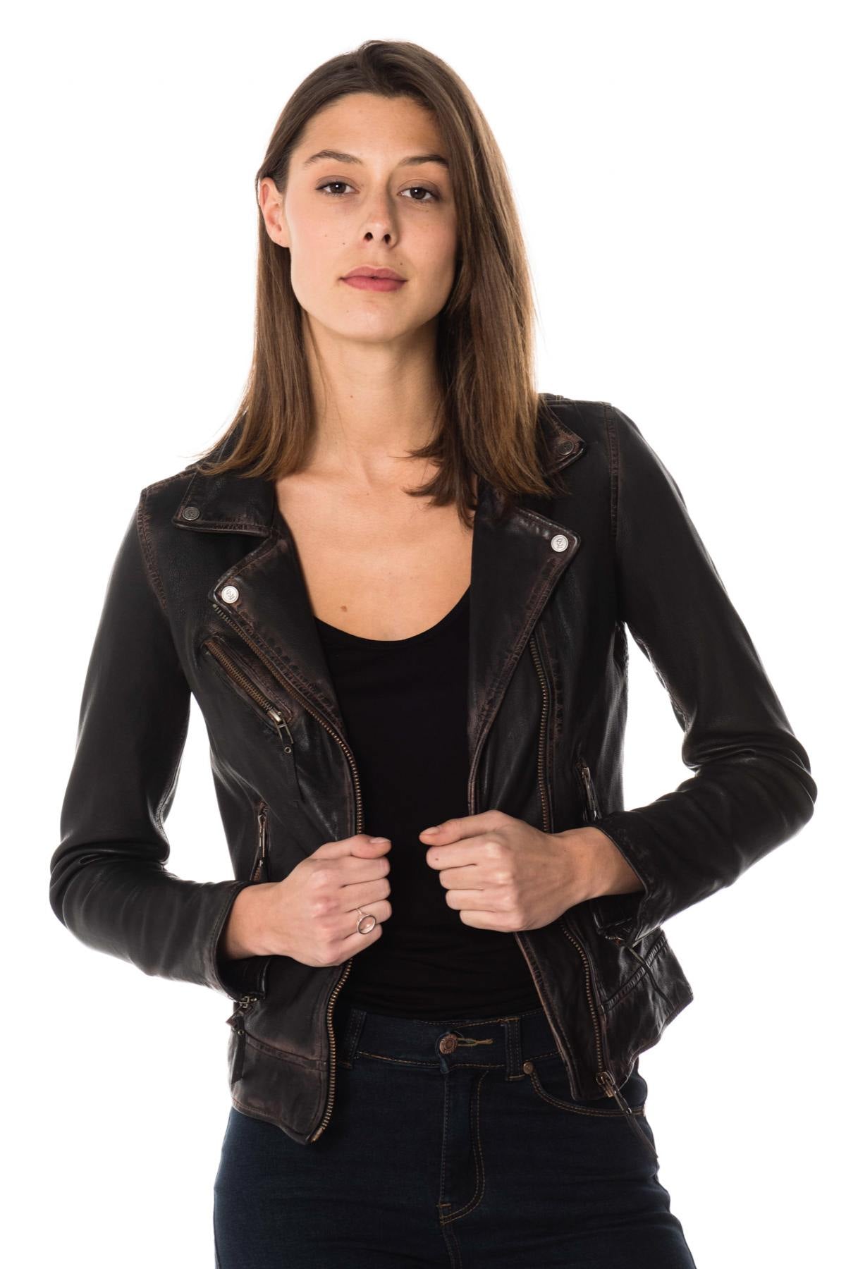 Distressed Biker Jacket for women Cityzen Leather - Image n°3