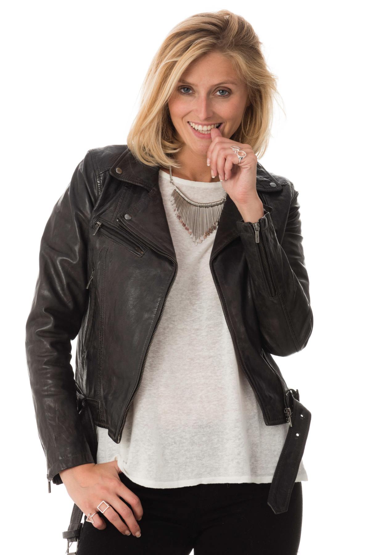 Biker Jacket in olive-colored lambskin - Image n°1