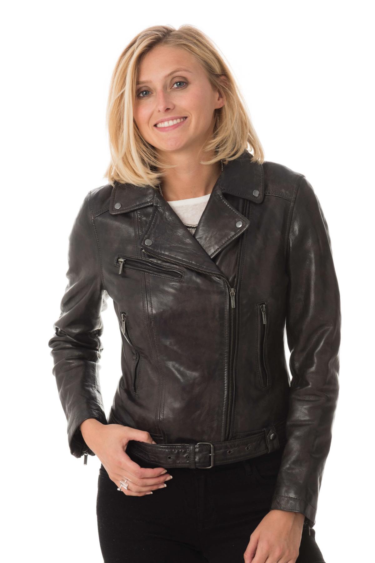 Biker Jacket in olive-colored lambskin - Image n°4