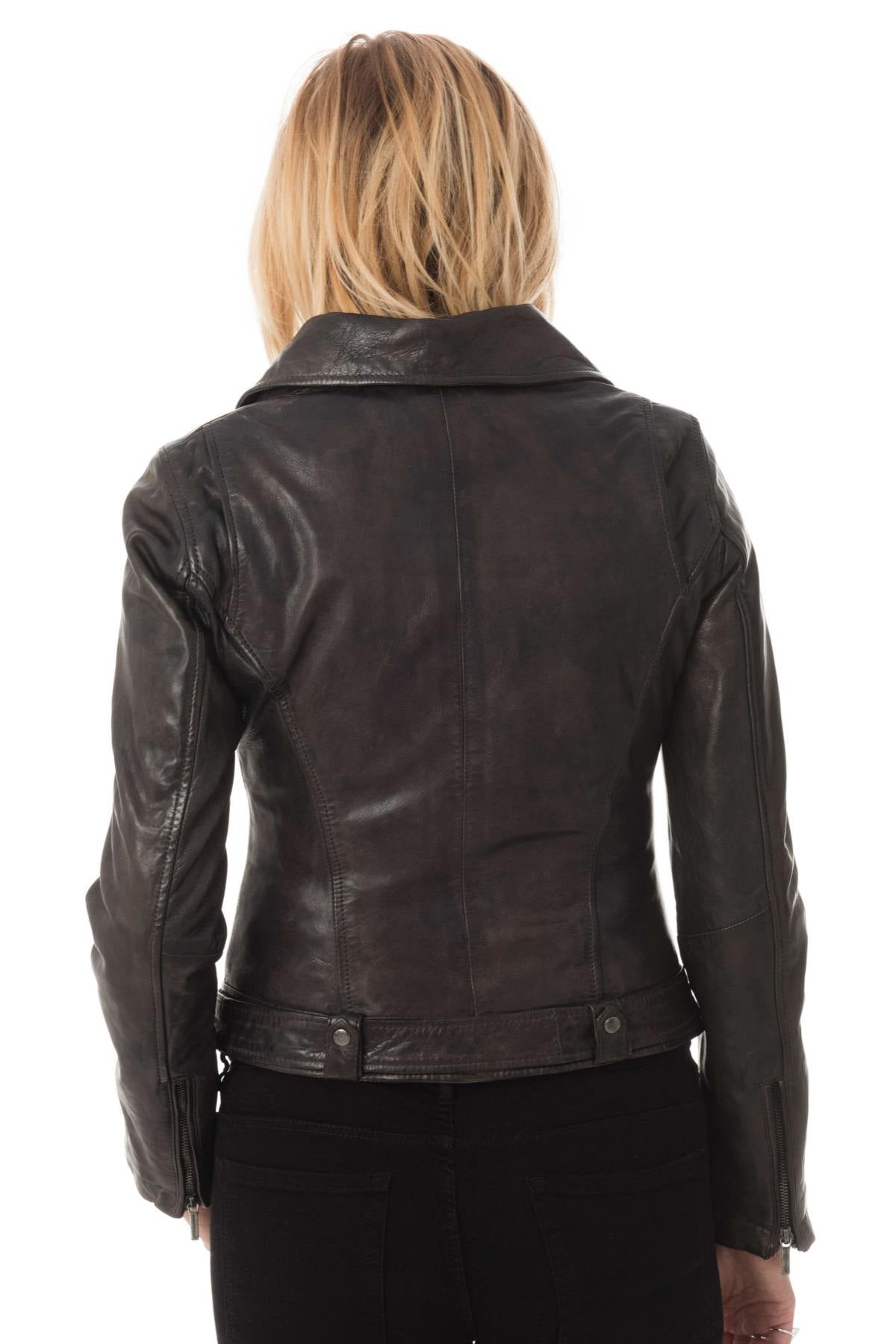 Biker Jacket in olive-colored lambskin - Image n°6