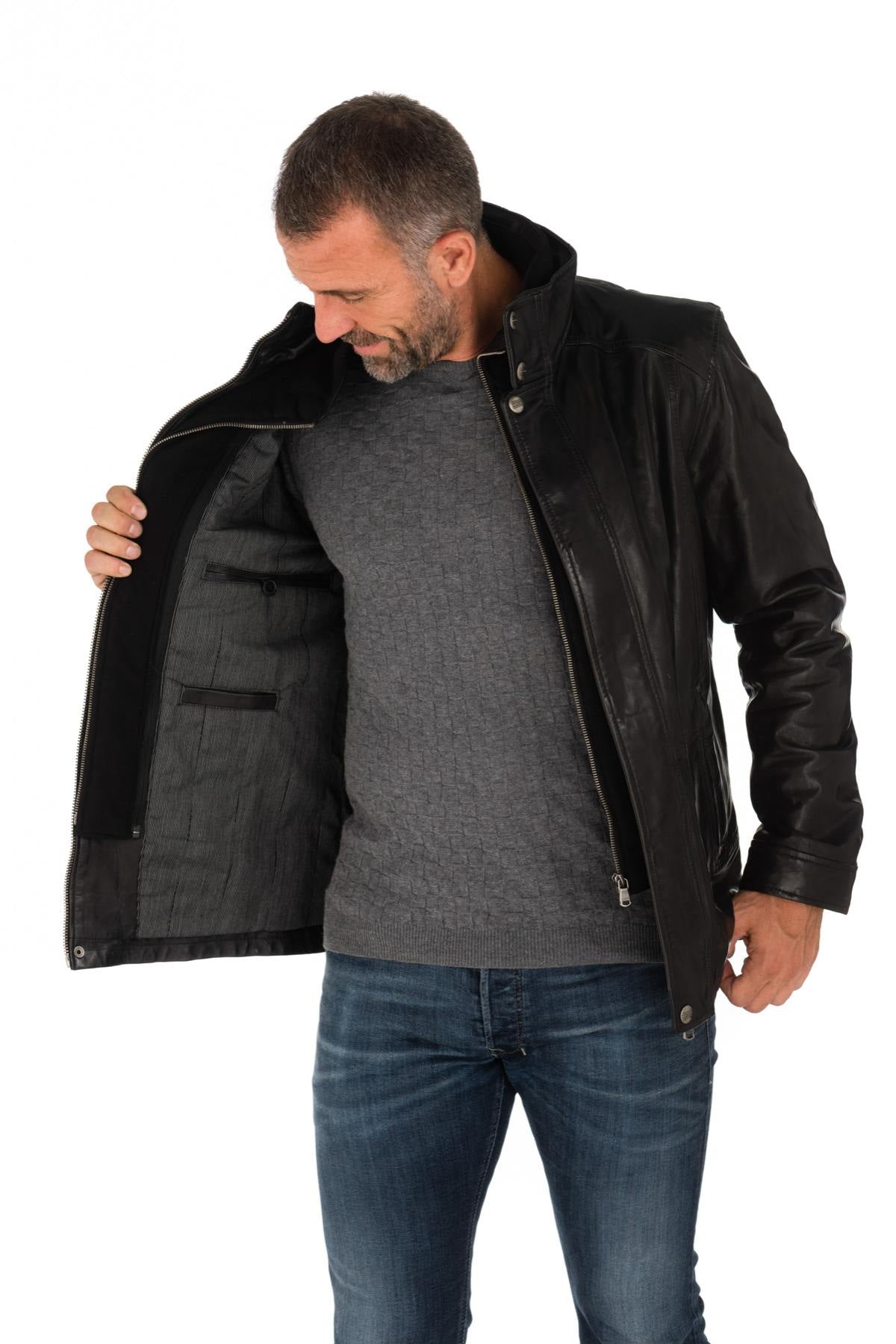 Daytona men's jacket in black lambskin - Image n°7