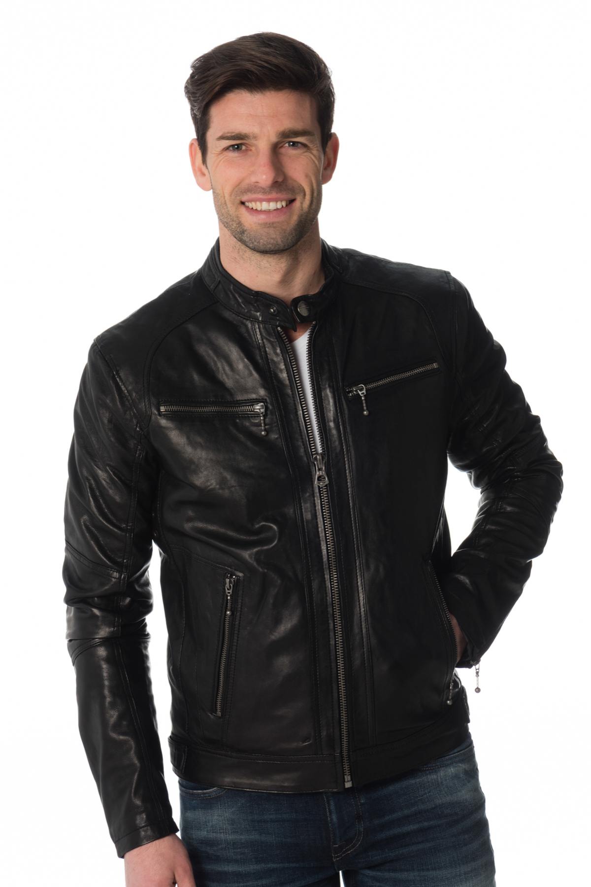  Black lambskin leather jacket - Image n°3