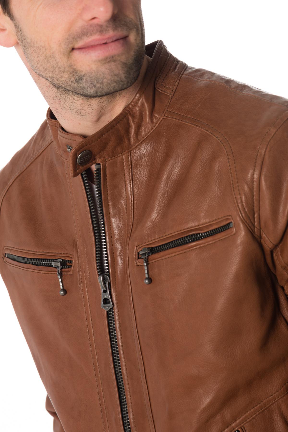 Dark cognac lambskin leather jacket - Image n°7