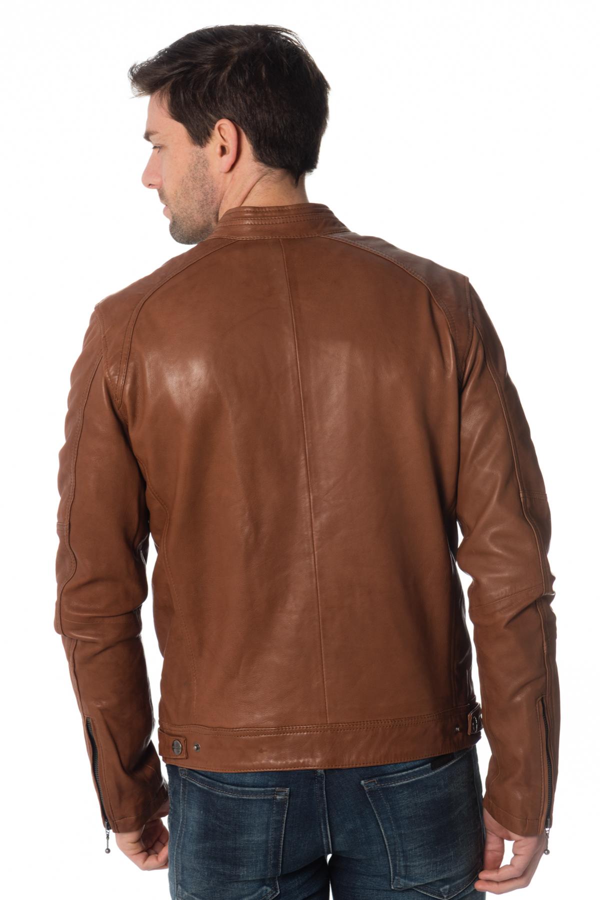 Dark cognac lambskin leather jacket - Image n°6