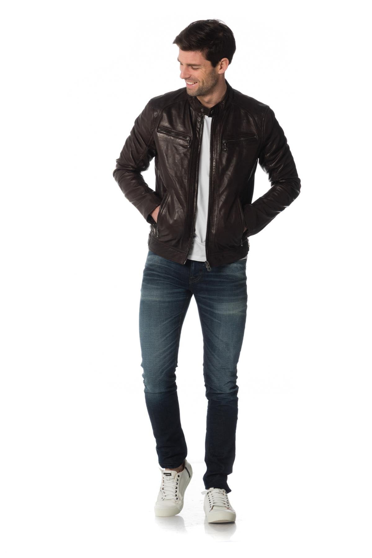 Dark brown lambskin leather jacket - Image n°2