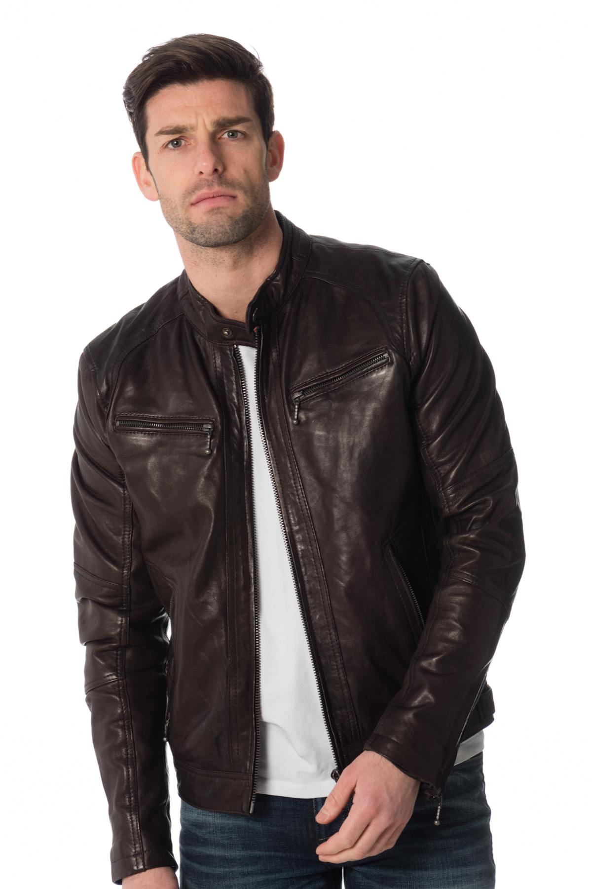 Dark brown lambskin leather jacket - Image n°4