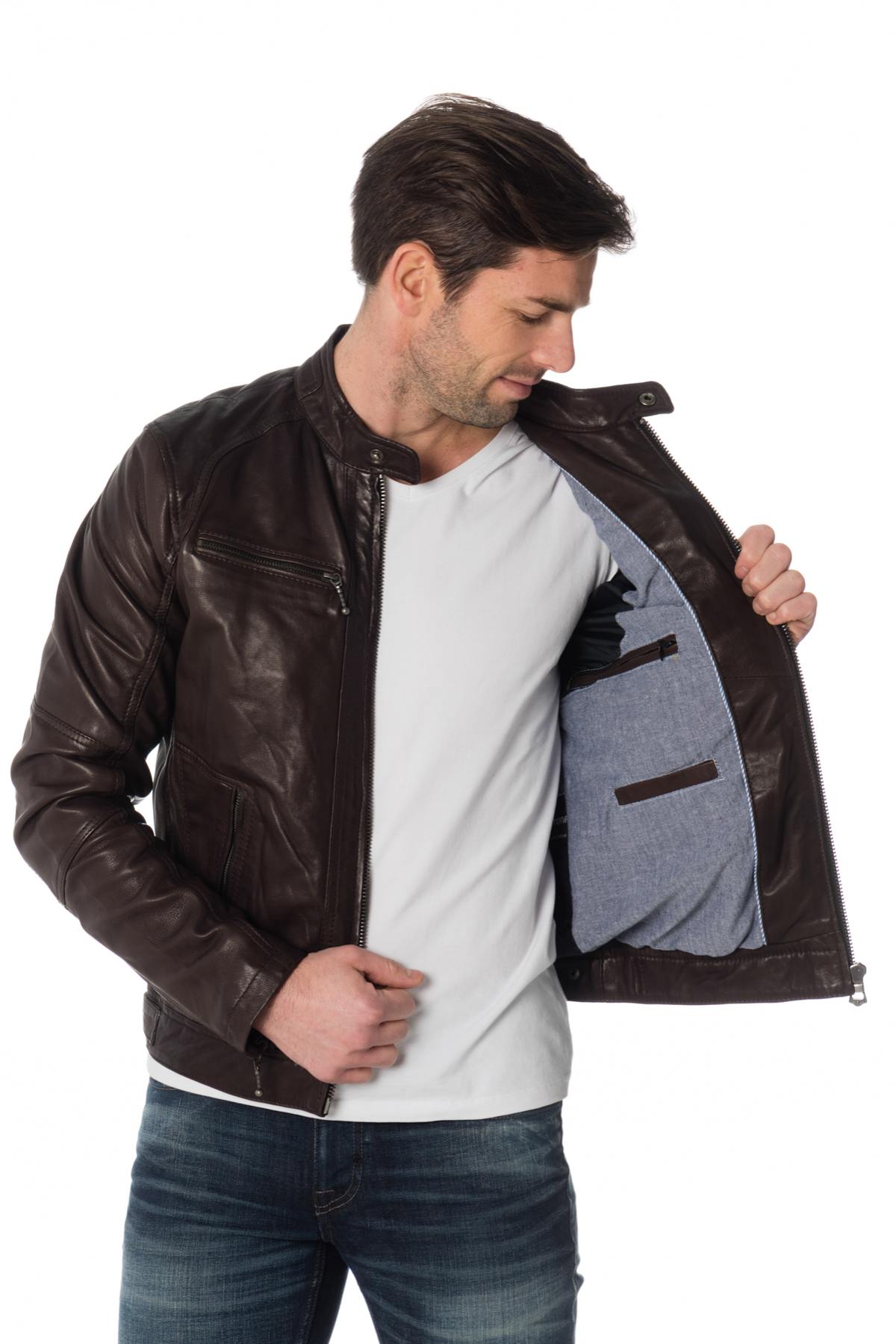 Dark brown lambskin leather jacket - Image n°5