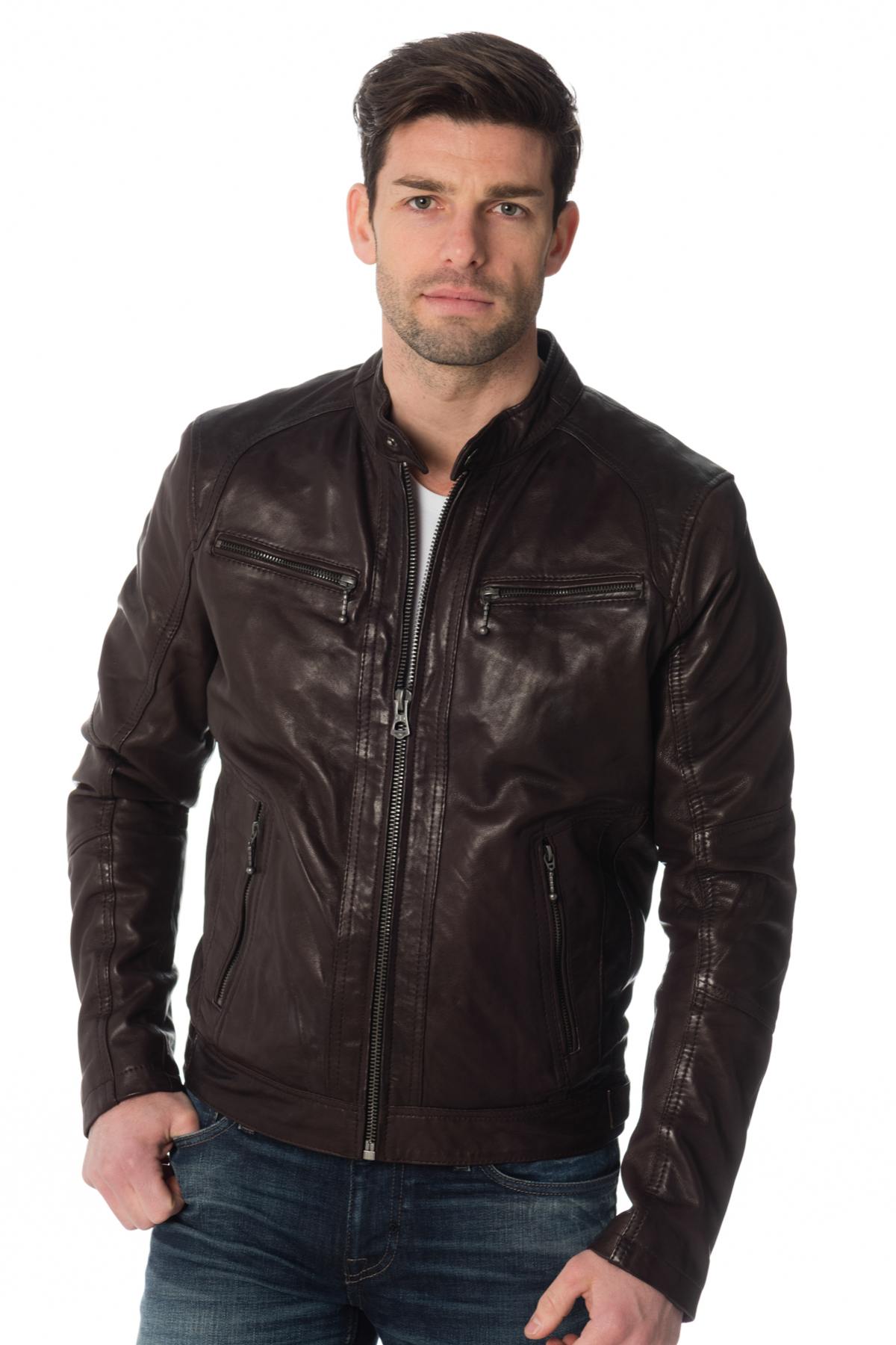 Dark brown lambskin leather jacket - Image n°3