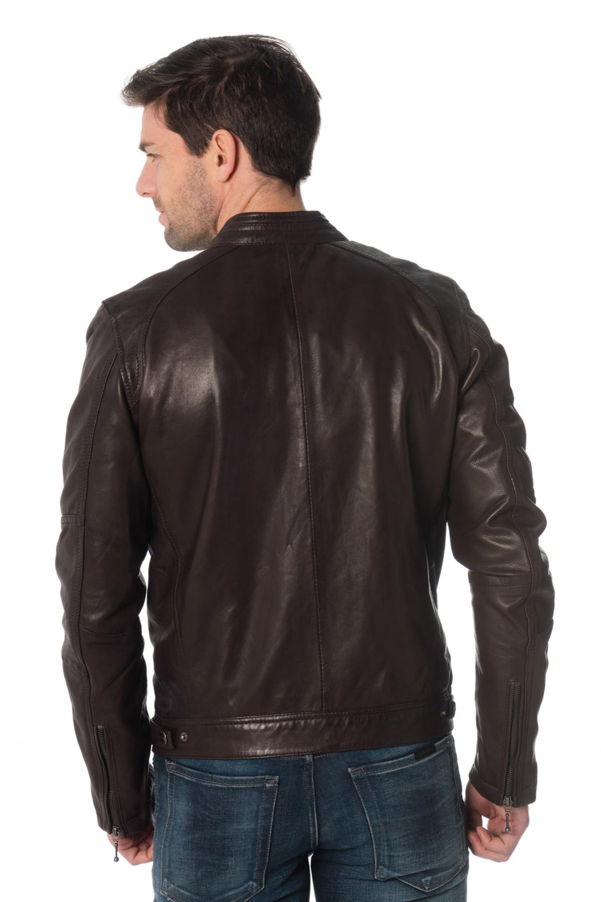 Dark brown lambskin leather jacket - Image n°6