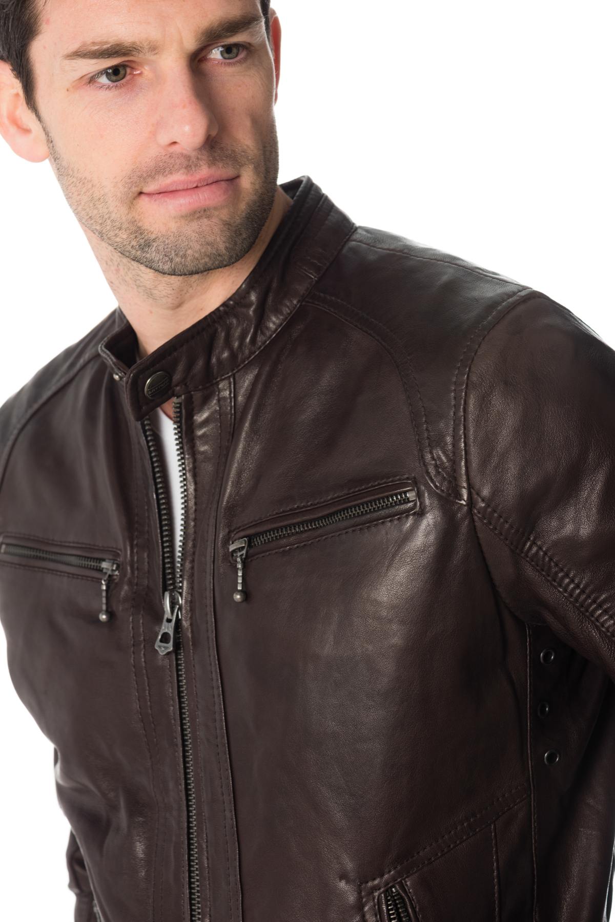 Dark brown lambskin leather jacket - Image n°7