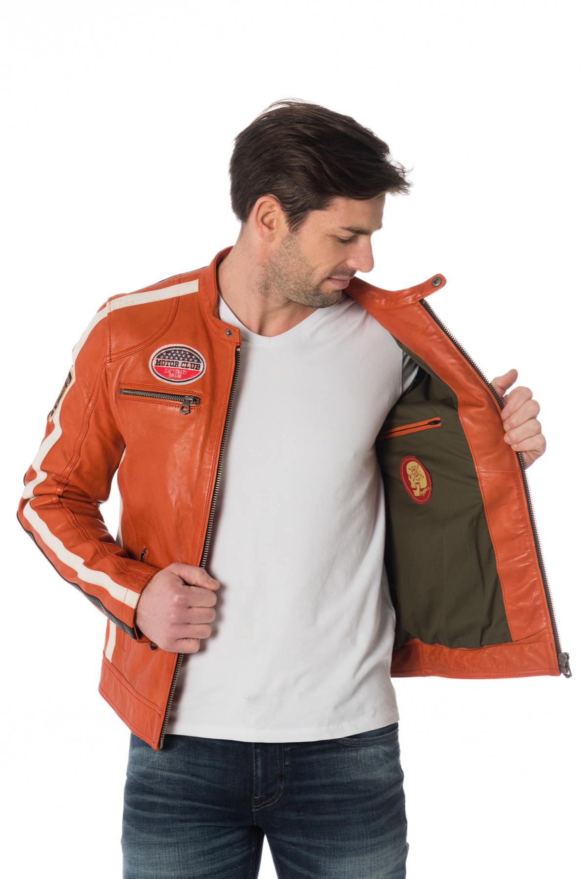 Orange biker jacket with badge - Image n°6