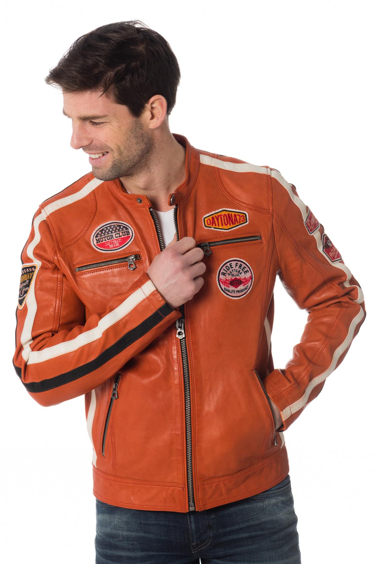 Orange biker jacket with badge - Image n°1