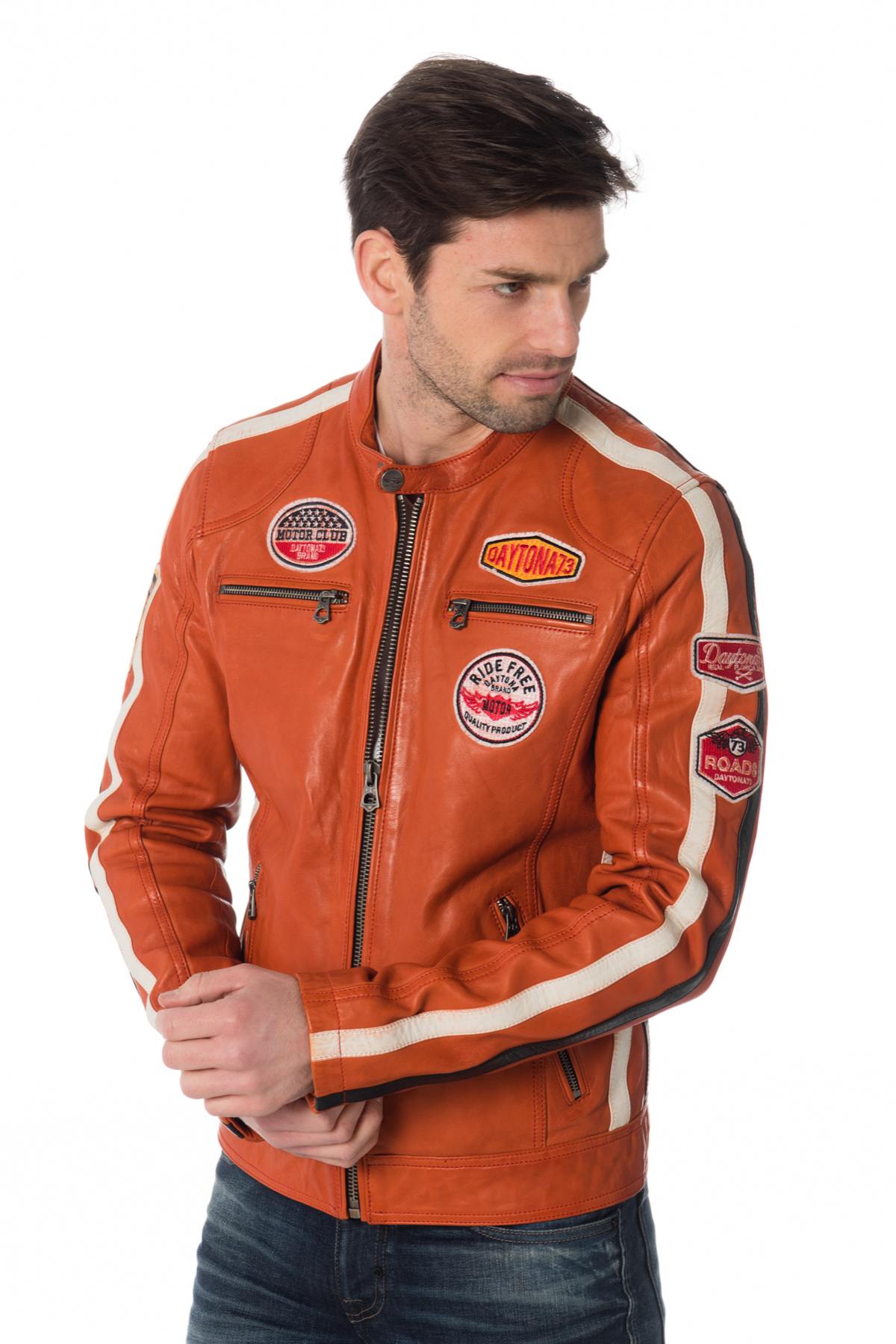 Orange biker jacket with badge - Image n°4