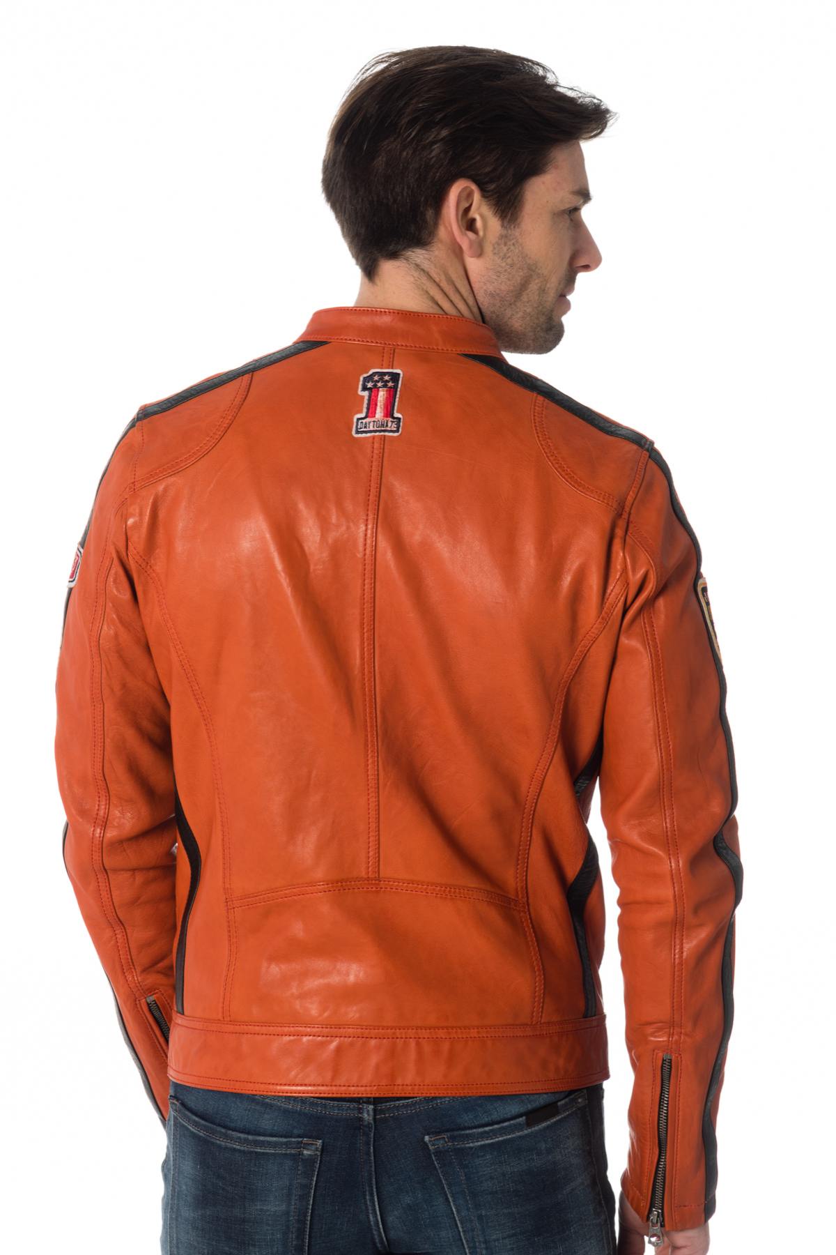 Orange biker jacket with badge - Image n°5