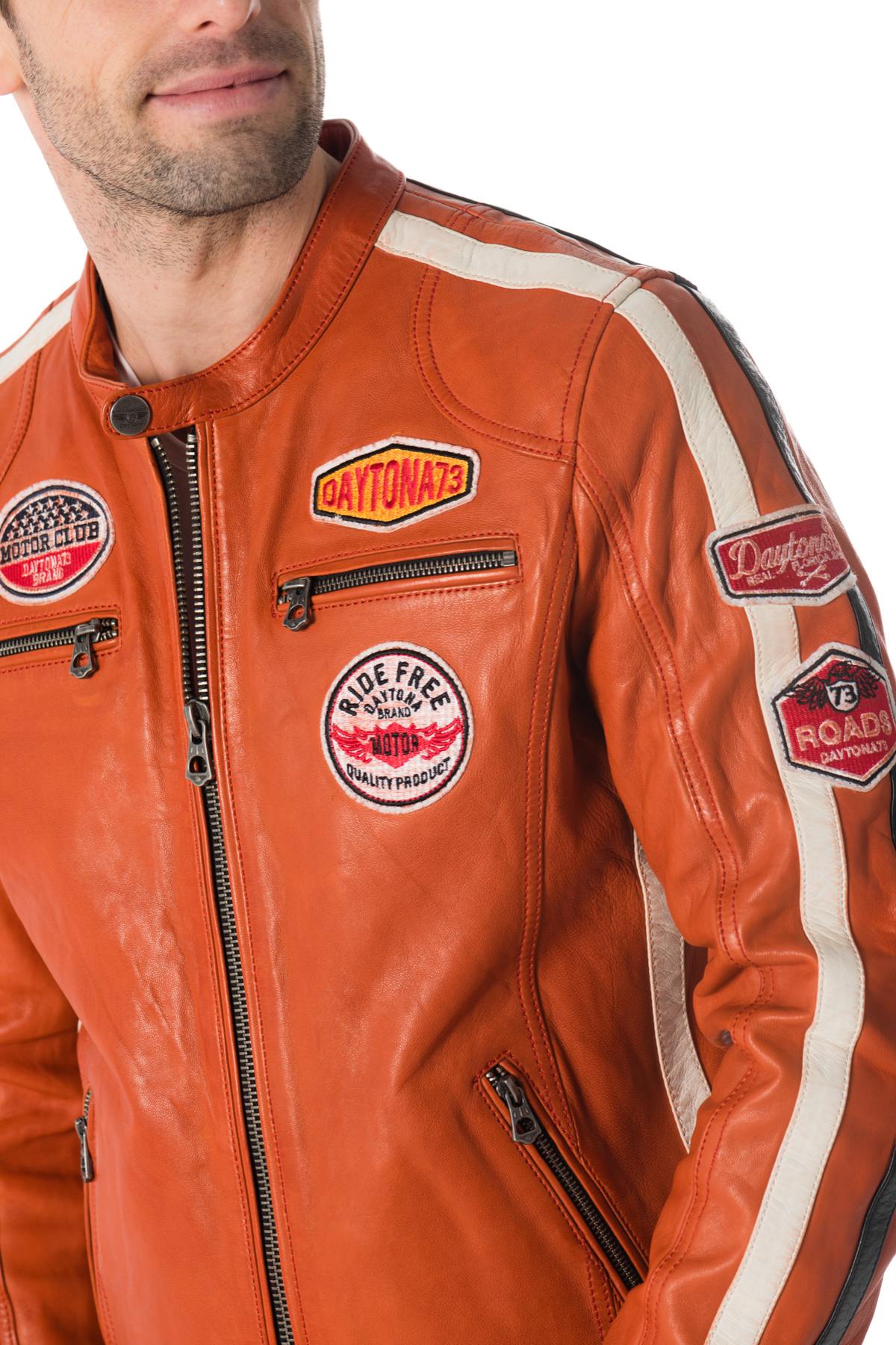 Orange biker jacket with badge - Image n°7