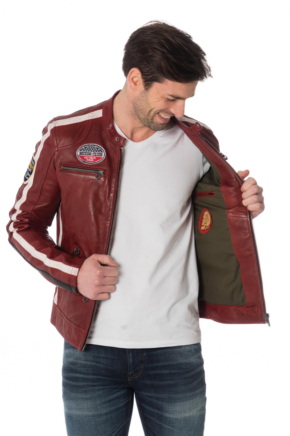 Red biker jacket with badges - Image n°4