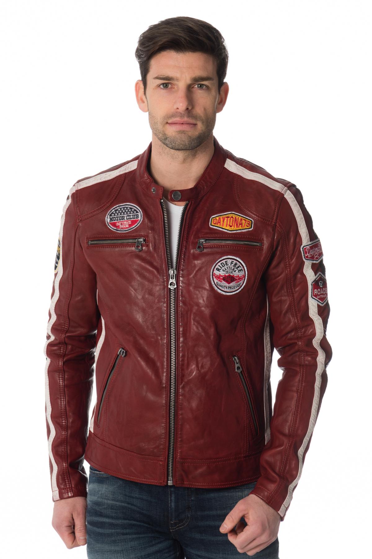 Red biker jacket with badges - Image n°3