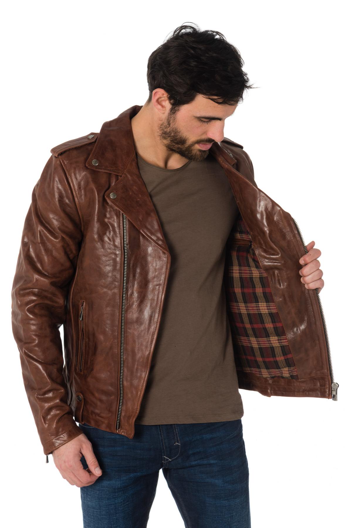 Biker Jacket in aged effect cowhide - Image n°5