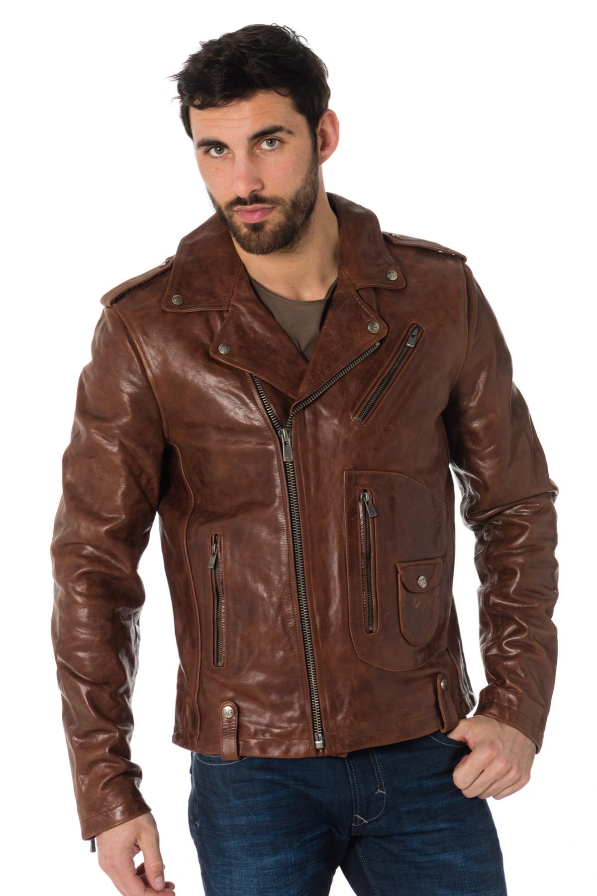 Biker Jacket in aged effect cowhide - Image n°3