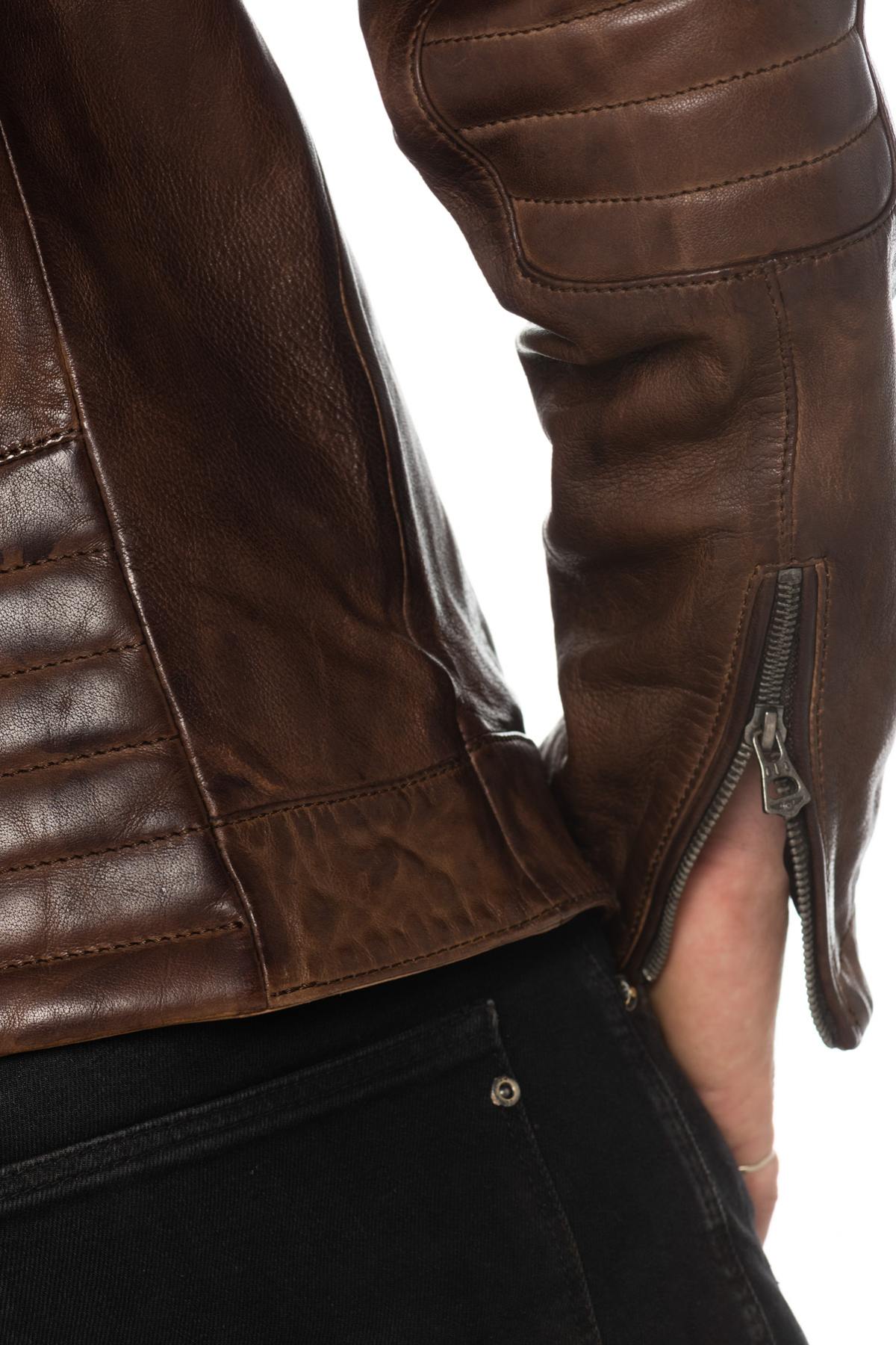 Distressed brown lambskin leather jacket - Image n°8