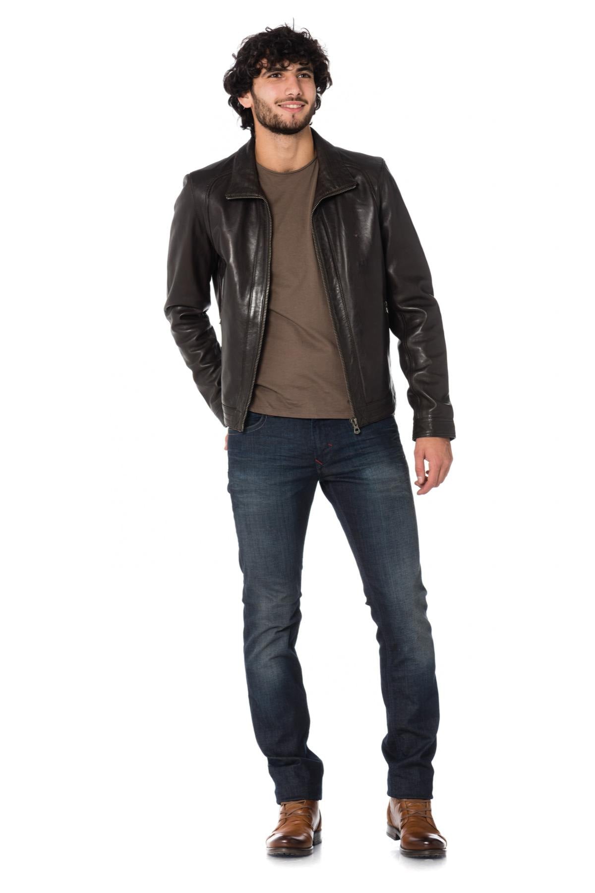 Daytona men's dark brown leather jacket - Image n°2