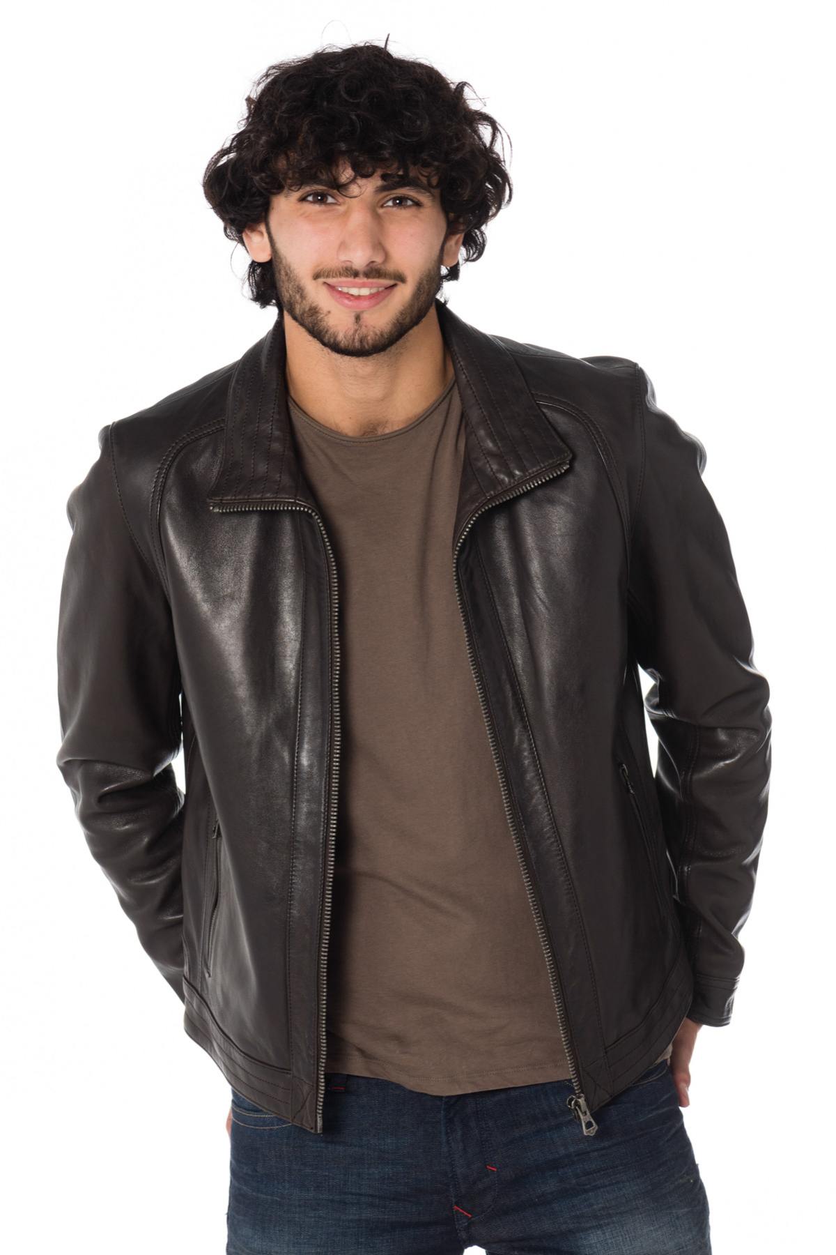 Daytona men's dark brown leather jacket - Image n°3